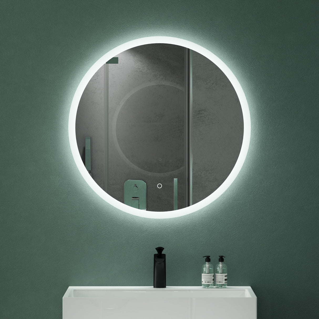 Miroir mural de salle de bain Glasvilla Miroir lumineux rond à LED Miroir de salle de bain à LED avec interrupteur tactile, couche antibuée Miroir LED 05