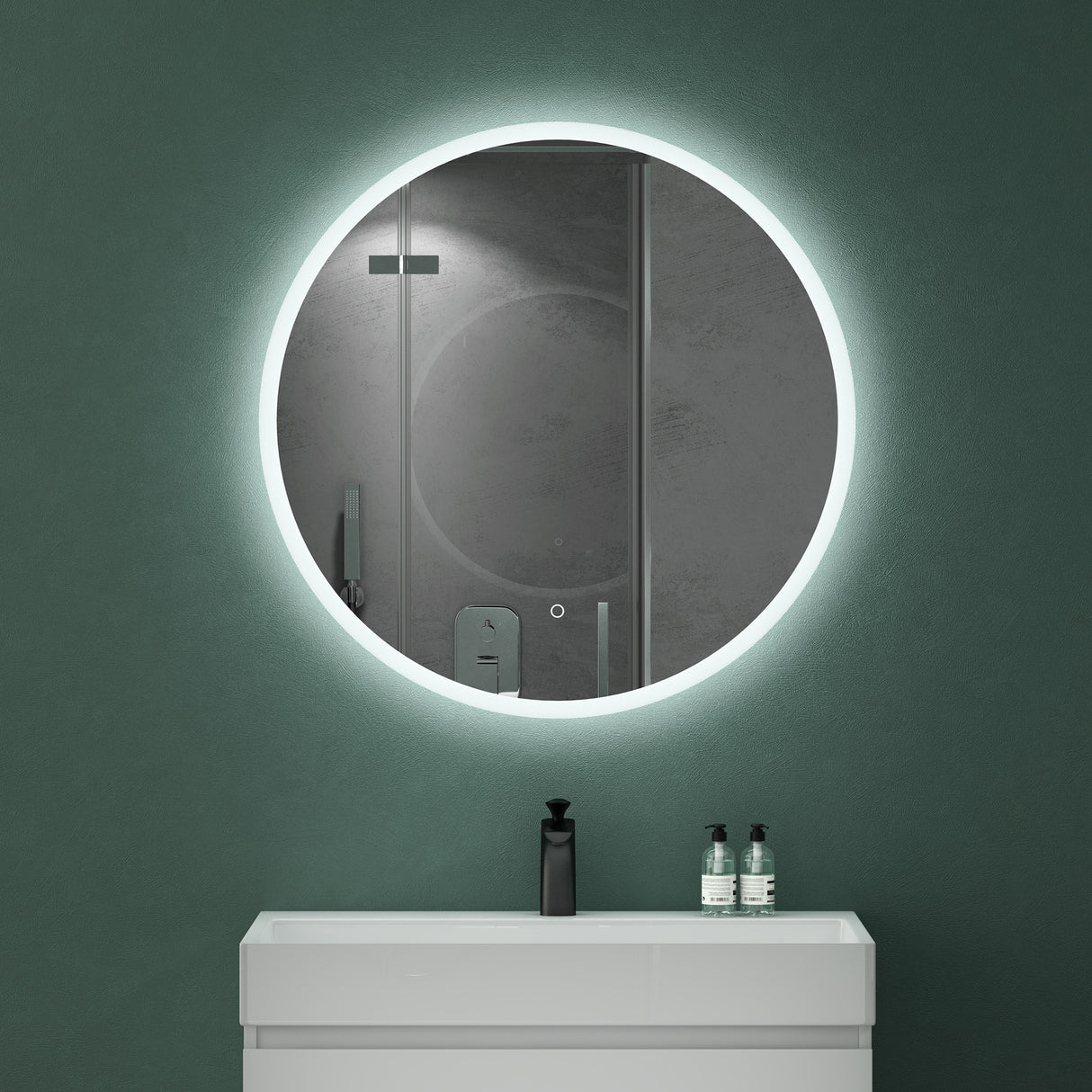 Miroir mural de salle de bain Glasvilla Miroir lumineux rond à LED Miroir de salle de bain à LED avec interrupteur tactile, couche antibuée Miroir LED 05