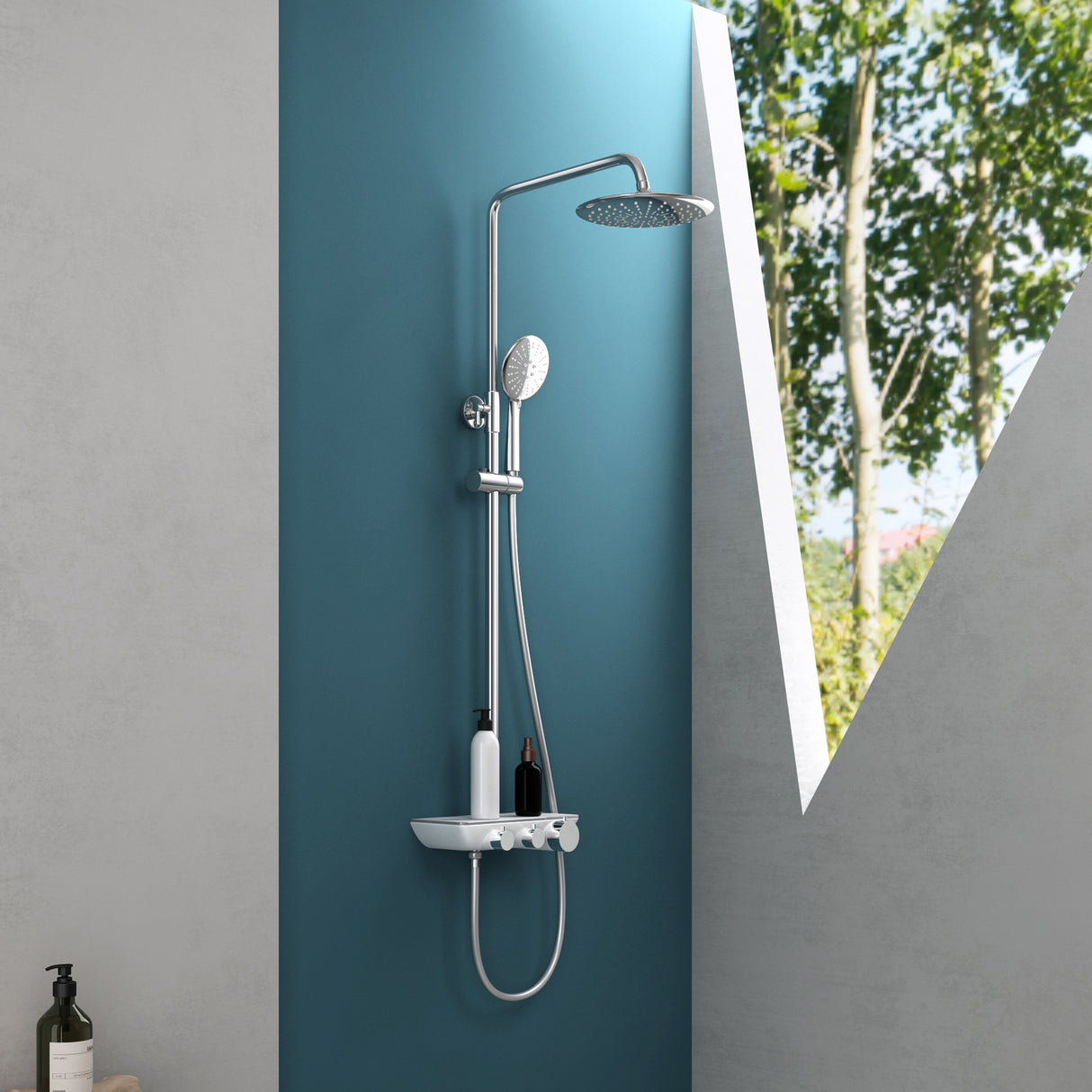 sistema de ducha glasvilla con ducha de mano y de cabeza, ducha de lluvia, grifería de ducha con juego de soporte de pared