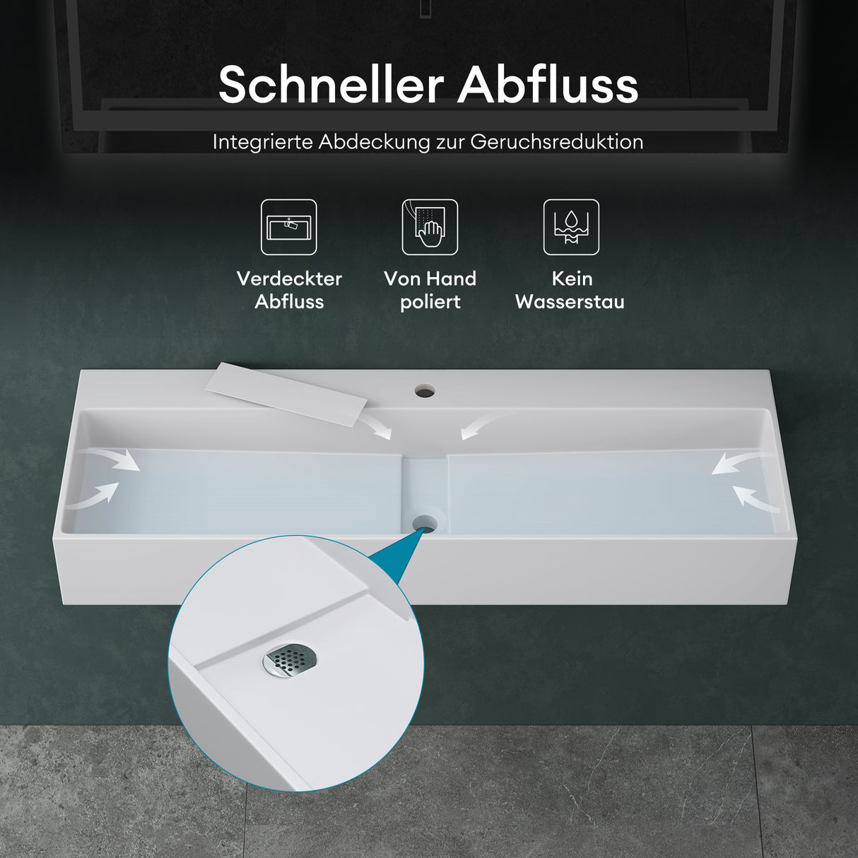 Lavabo à poser Glasvilla, lavabo suspendu en matériau minéral moulé avec trou de robinetterie Col6028