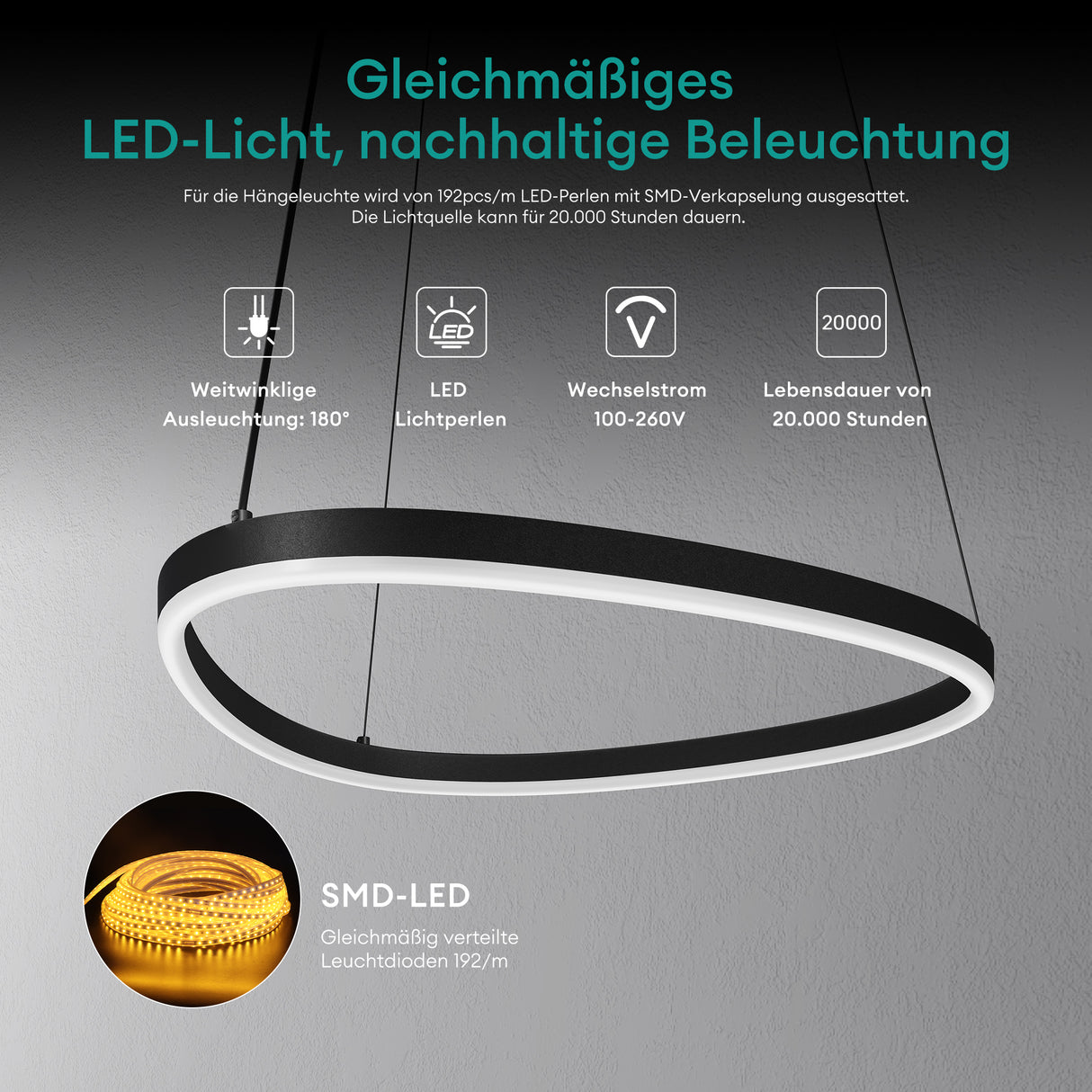 glasvilla Pendelleuchte 50cm LED Hängelampe Dynamisches Wellendesign 3000K/4000K/6000K Verstellbares Kabel 16W Hängeleuchte für Esszimmer Wohnzimmer Schlafzimmer