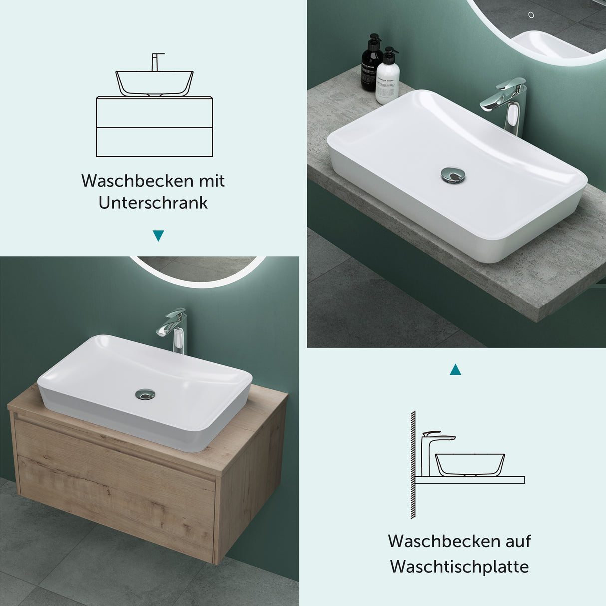 glasvilla Waschbecken Aufsatzwaschbecken aus Mineralguss Waschschale Waschtisch inkl. Standard DIN-Anschlüsse Col815