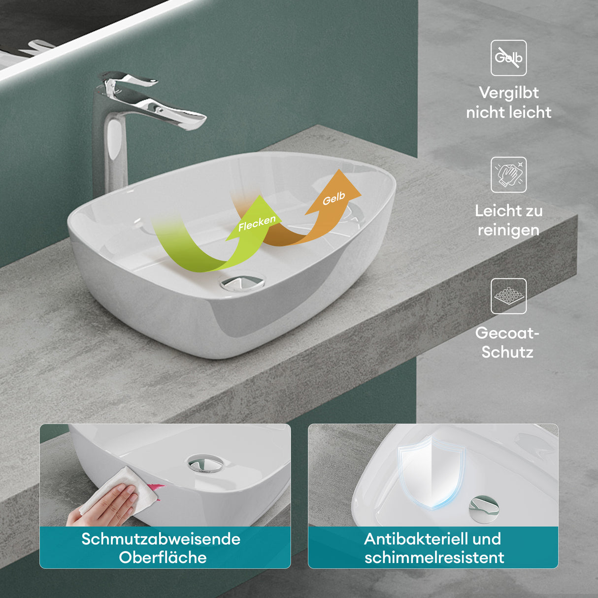 glasvilla Waschbecken mineralguss Aufsatzwaschbecken Waschtisch Waschplatz Waschschale Col826