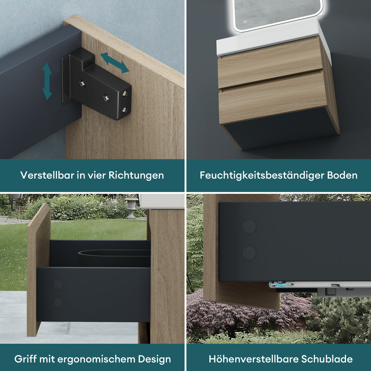 glasvilla Mobile Bagno Sospeso con 2 Cassetti Include Lavabo Mobile da Bagno con Lavabo Verona