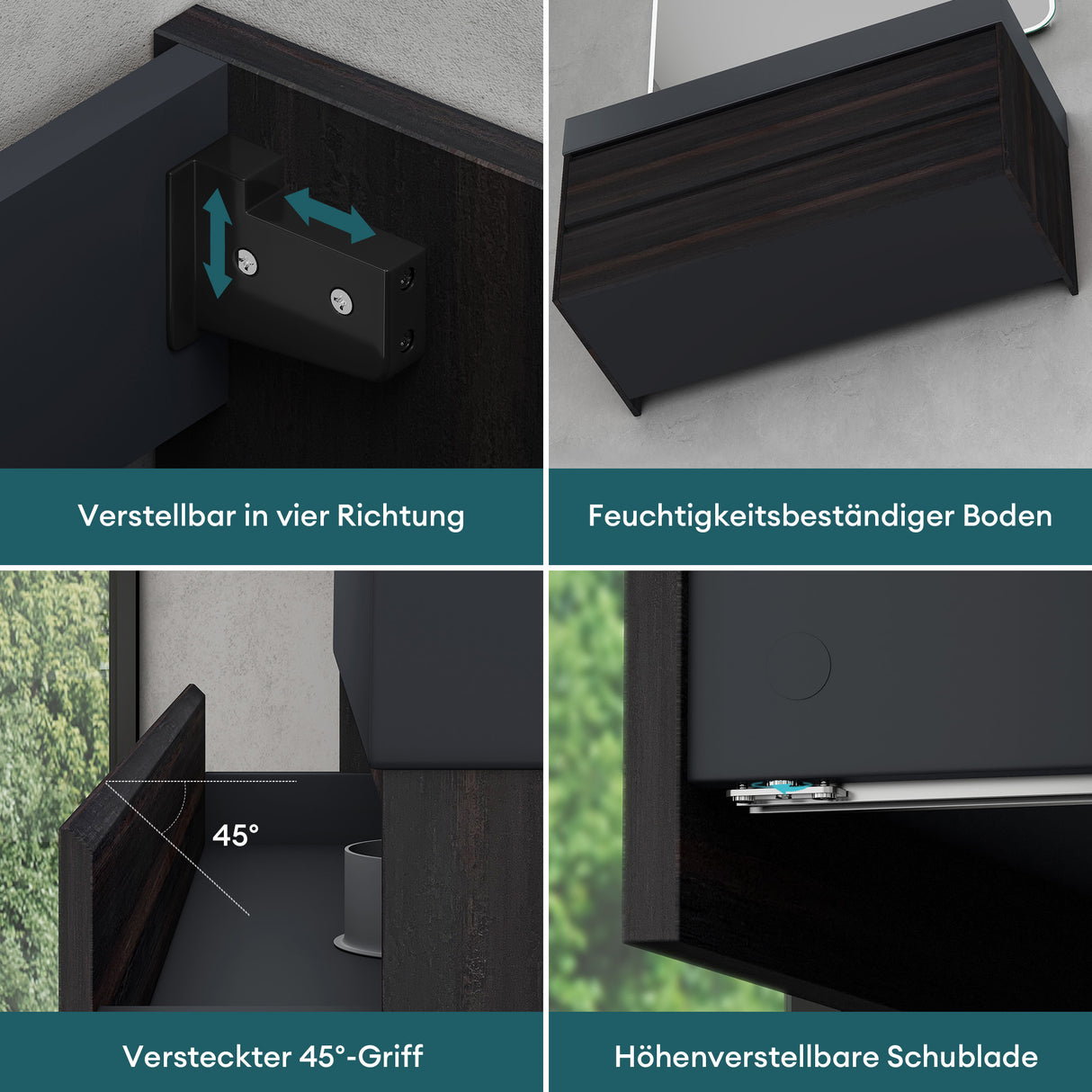 glasvilla Mobile Bagno Sospeso 120cm Mobiletto da Bagno con Lavabo da Marmo Fuso, Deep