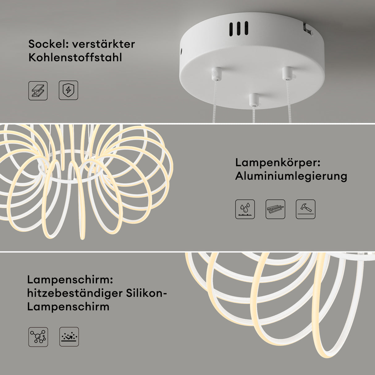 glasvilla Pendelleuchte Esstisch, 61cm LED Moderne Hängelampe Sandweiß, stufenlos dimmbar 3000K–6000K, höhenverstellbare Design 120W Esstischlampe mit Fernbedienung & Wandschalter Nuvora05