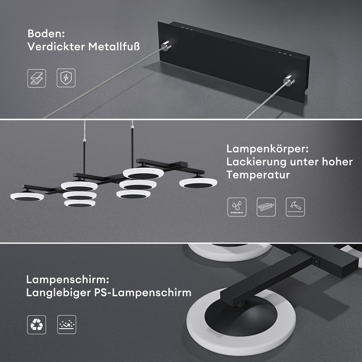 glasvilla Pendelleuchte 72cm LED Hängelampe Dimmbar mit Fernbedienung 3000K/4000K/6000K Verstellbares Kabel 32W matt Schwarz Hängeleuchte für Esszimmer Wohnzimmer Schlafzimmer