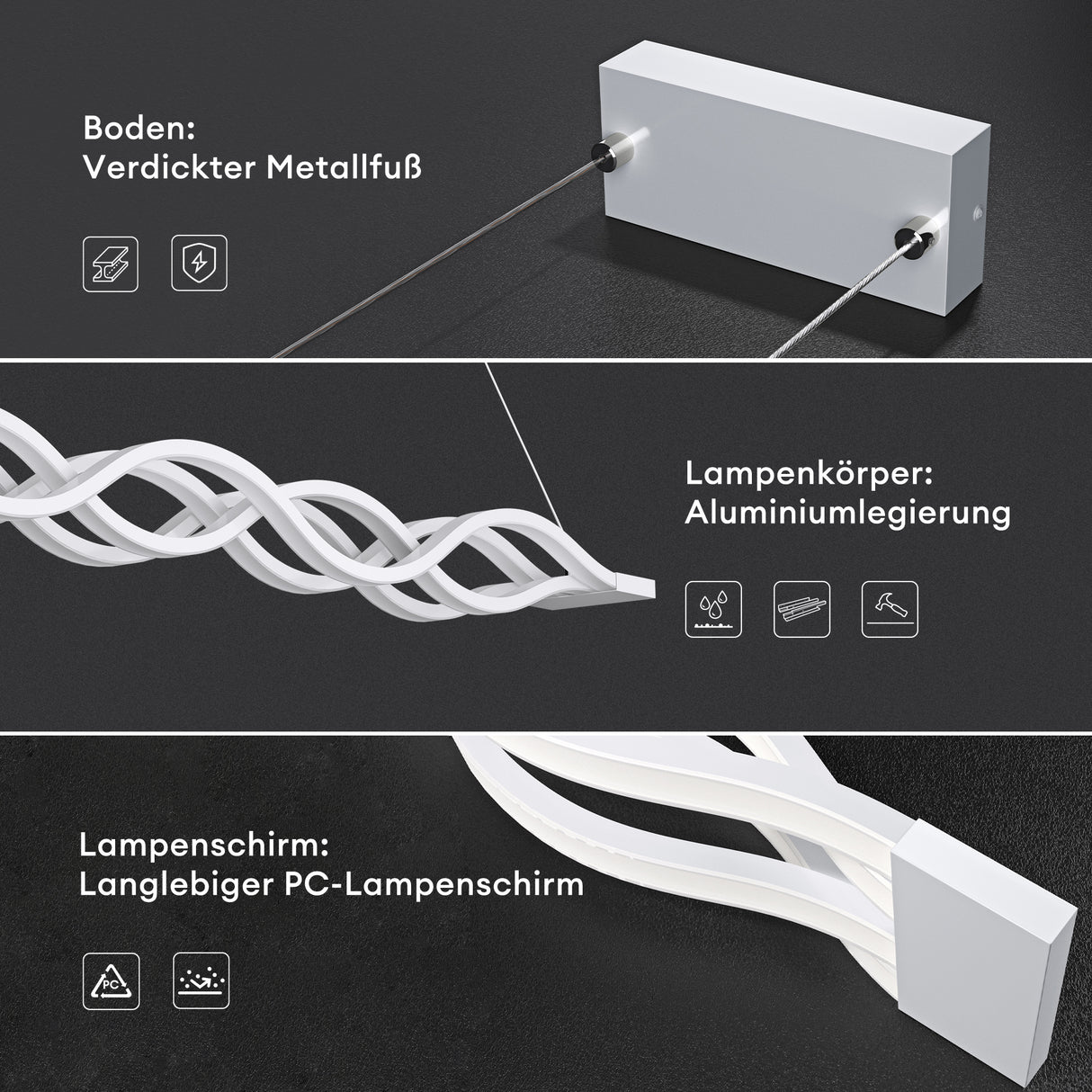 Suspension Glasvilla 106 cm, lampe LED dimmable avec télécommande, température de couleur 3000K/4000K/6000K, câble ajustable, 60 W, blanc, idéale pour salle à manger, salon ou chambre.