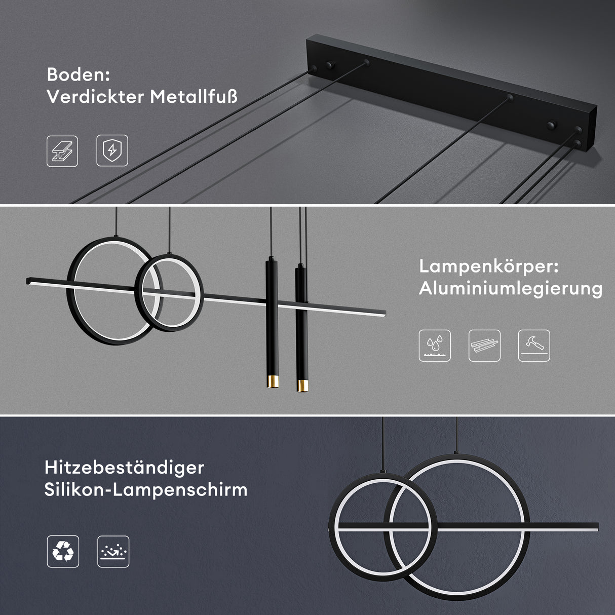 glasvilla Lampadario a Sospensione 38W, 100CM, Lampada da Soffitto a Sospensione 3000K/4000K/6000K con Cavo Regolabile per Camera da Letto e Soggiorno