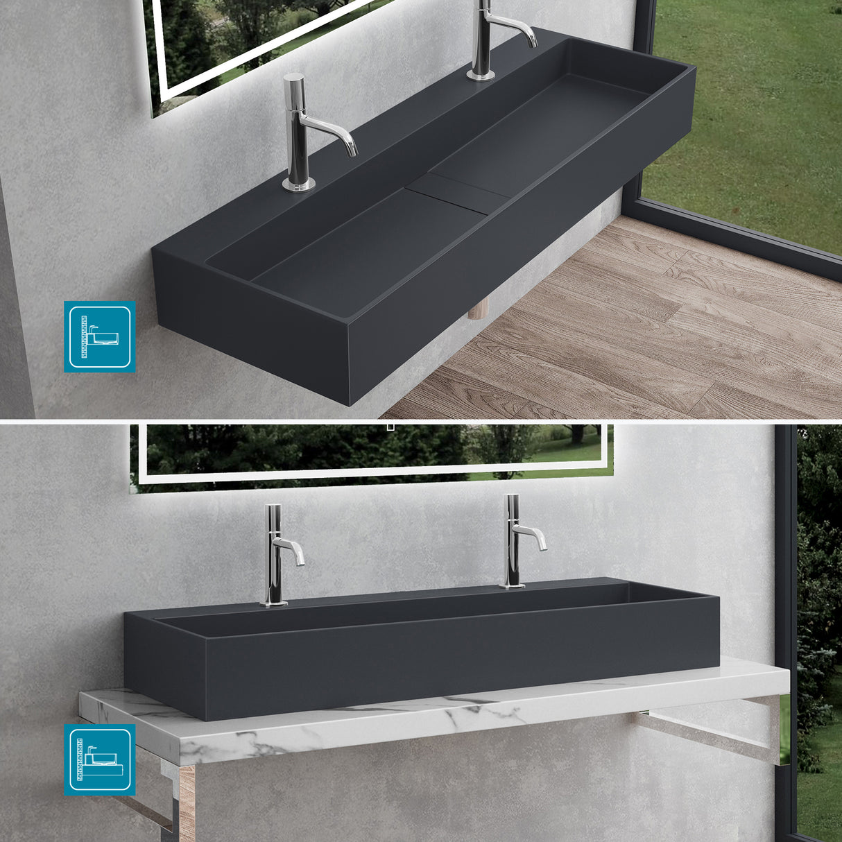 Lavabo à poser Glasvilla, lavabo suspendu en matériau minéral moulé avec trou de robinetterie Col6028