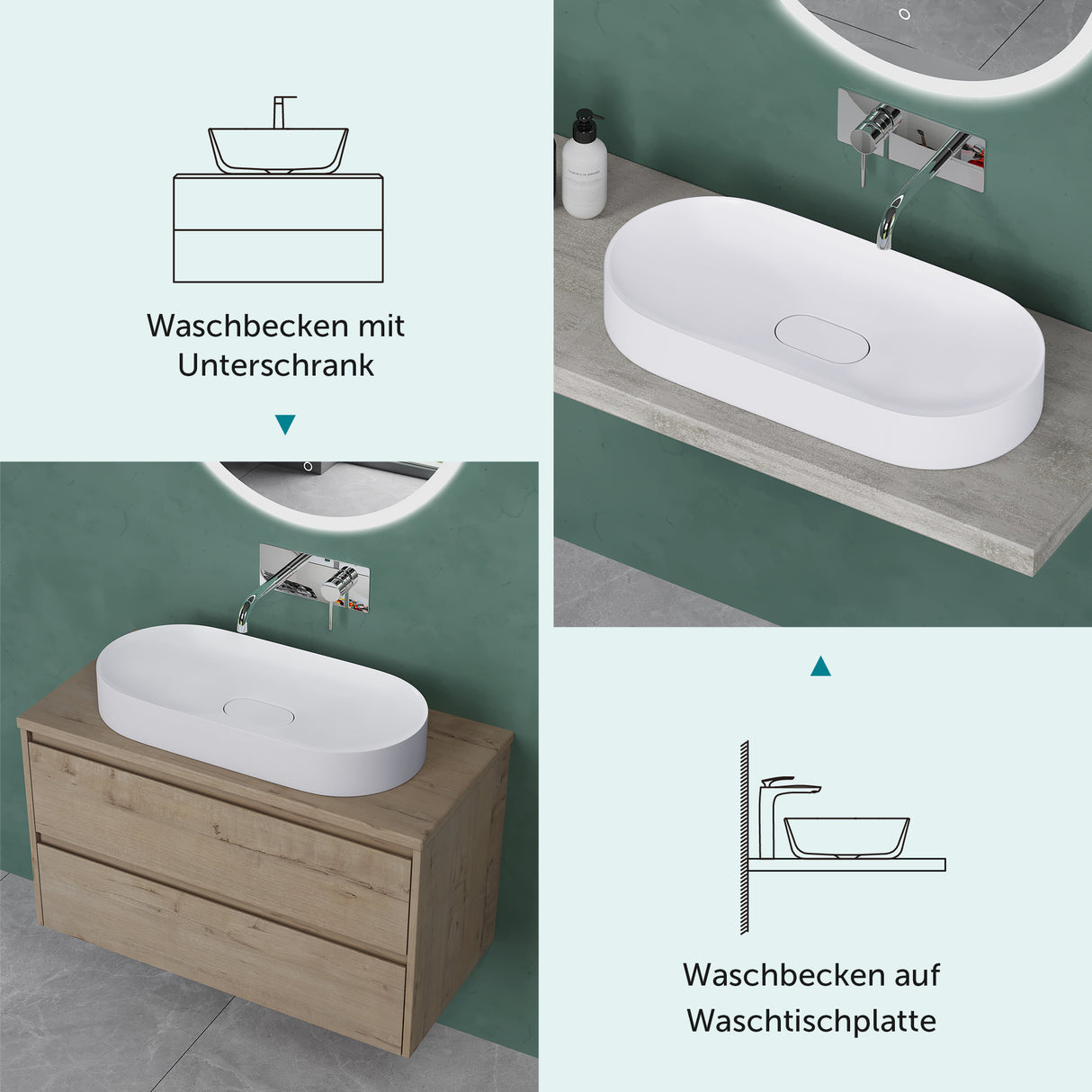 glasvilla Waschbecken Aufsatzwaschbecken Waschschale aus Mineralguss inkl. Nano-Versiegelung Col826