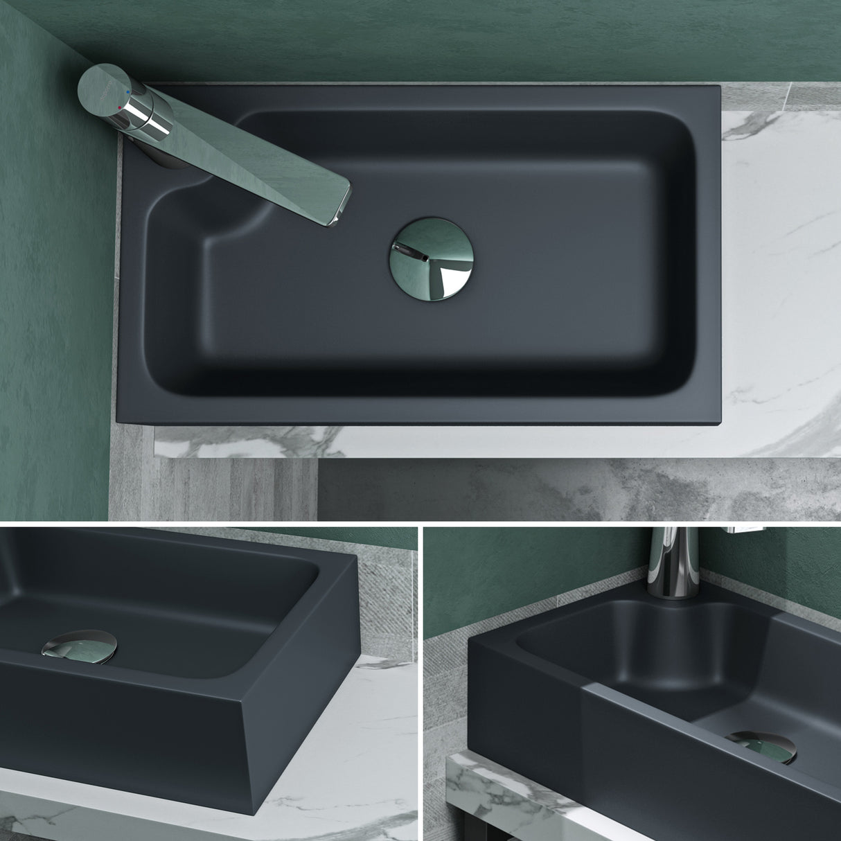 Vasque à poser Glasvilla, WC invités, vasque à poser avec trou pour robinet, 46 x 26 x 11 cm, petite vasque carrée en fonte minérale, zone de lavage Colossum101