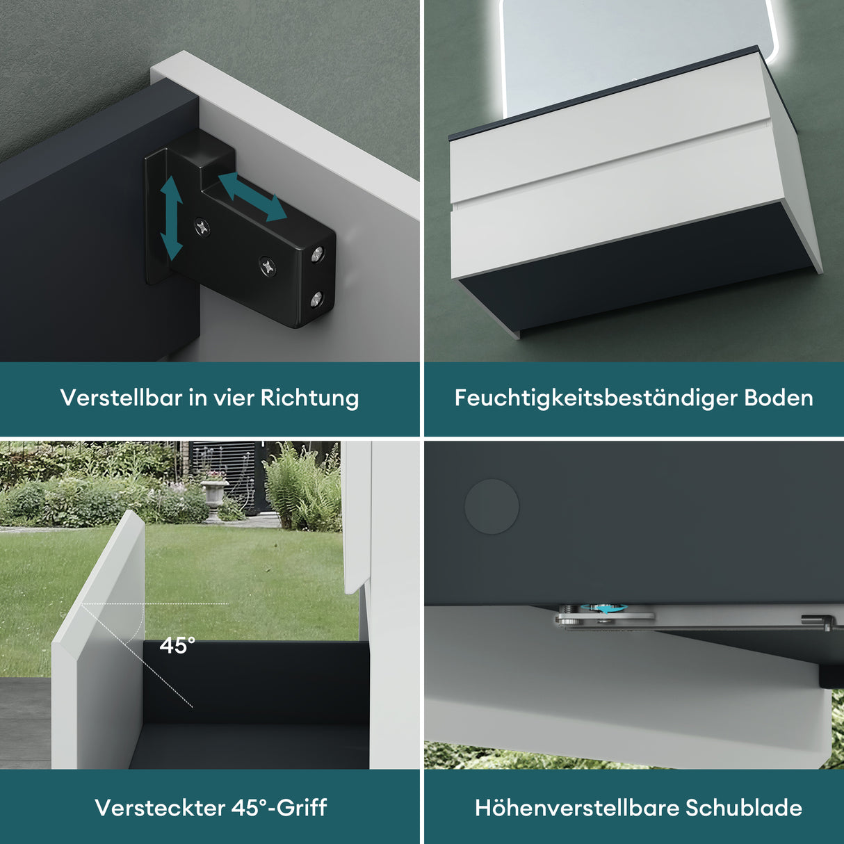 Ensemble de meubles de salle de bain Glasvilla, meuble sous-vasque avec meuble bas, vasque en fonte minérale anthracite, meuble bas pour vasque, 2 tiroirs, fermeture amortie Aqualis