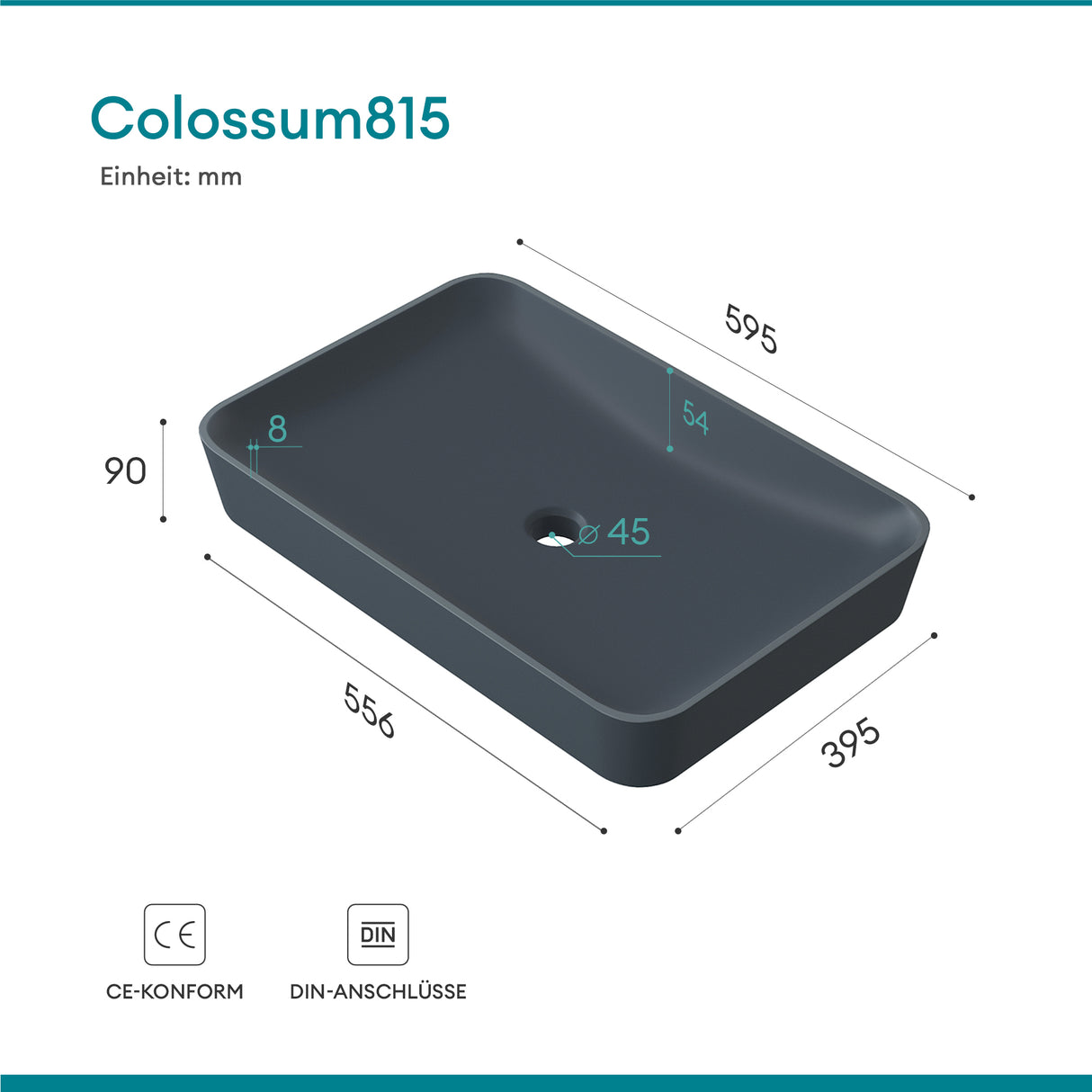 glasvilla Waschbecken Aufsatzwaschbecken aus Mineralguss Waschschale Waschtisch inkl. Standard DIN-Anschlüsse Col815
