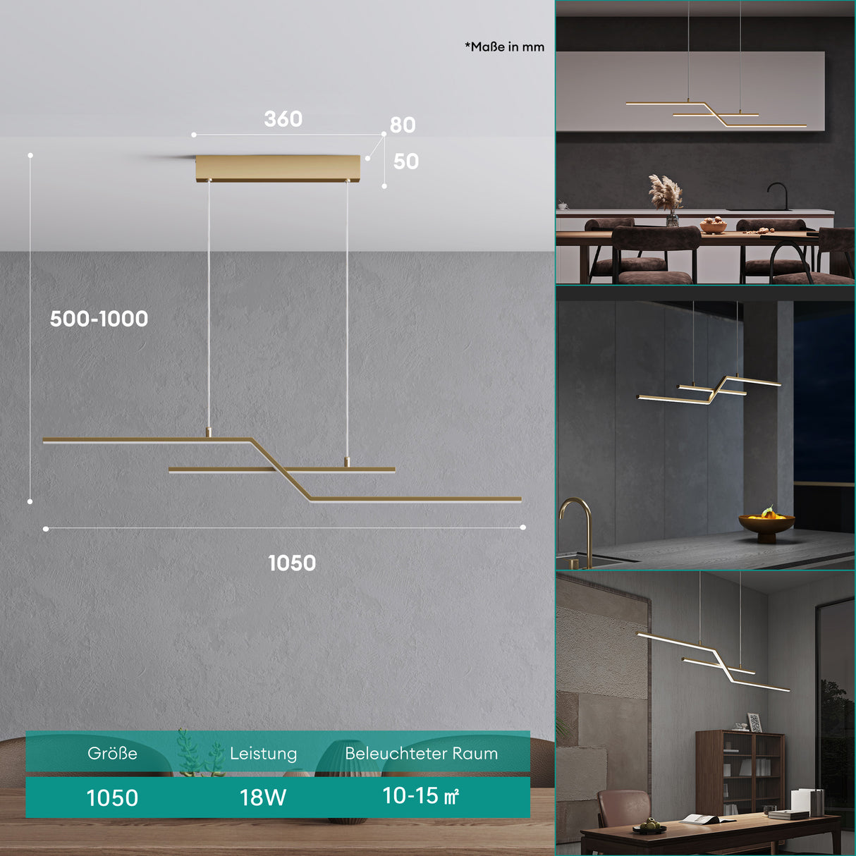 Suspension Glasvilla 105 cm, lampe LED suspendue au design linéaire, 3000K/4000K/6000K, câble réglable, 18 W, idéale pour salle à manger, salon ou chambre.
