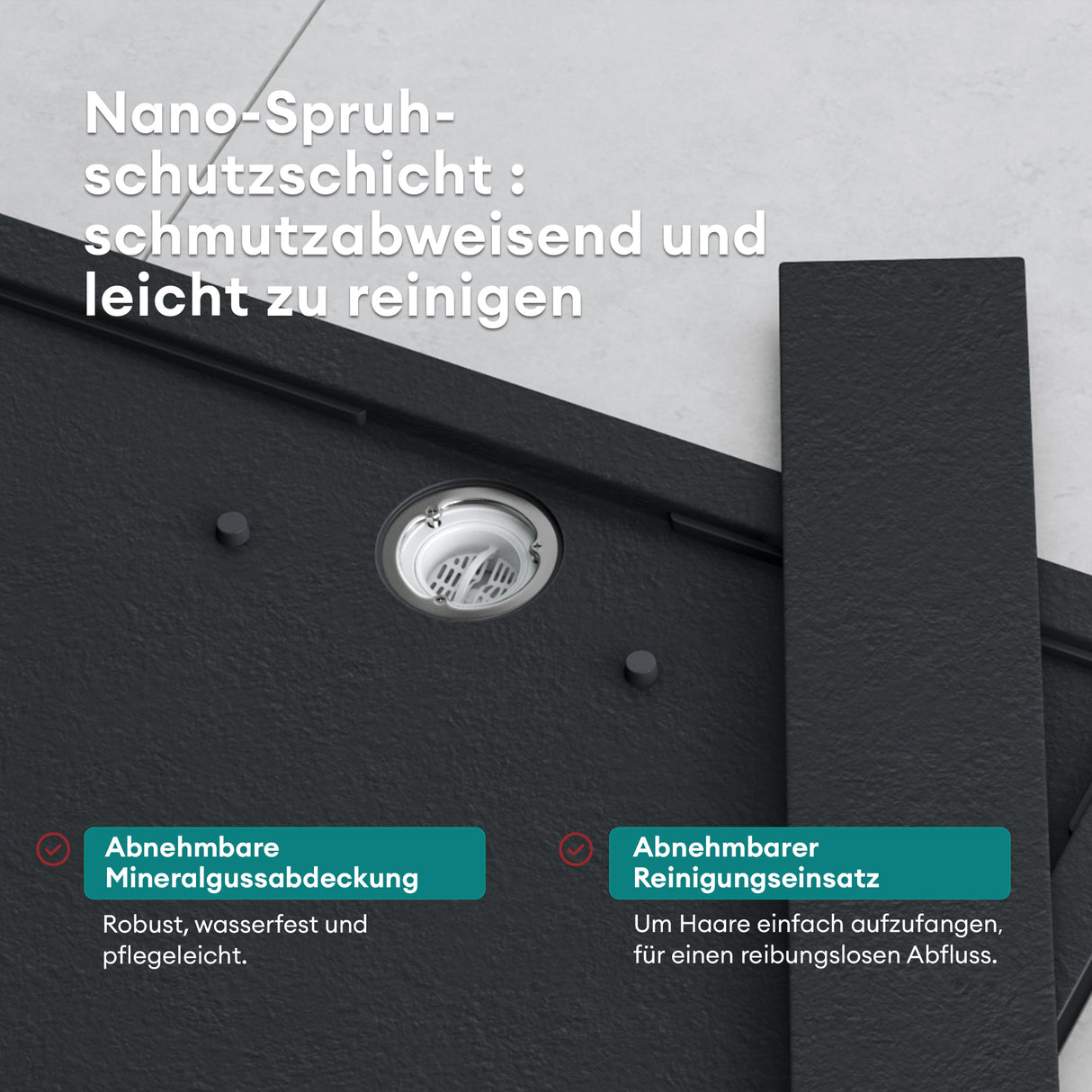 glasvilla Duschwanne Duschtasse aus Mineralguss Mineralgusswan DIN-Anschlüsse Geoma10