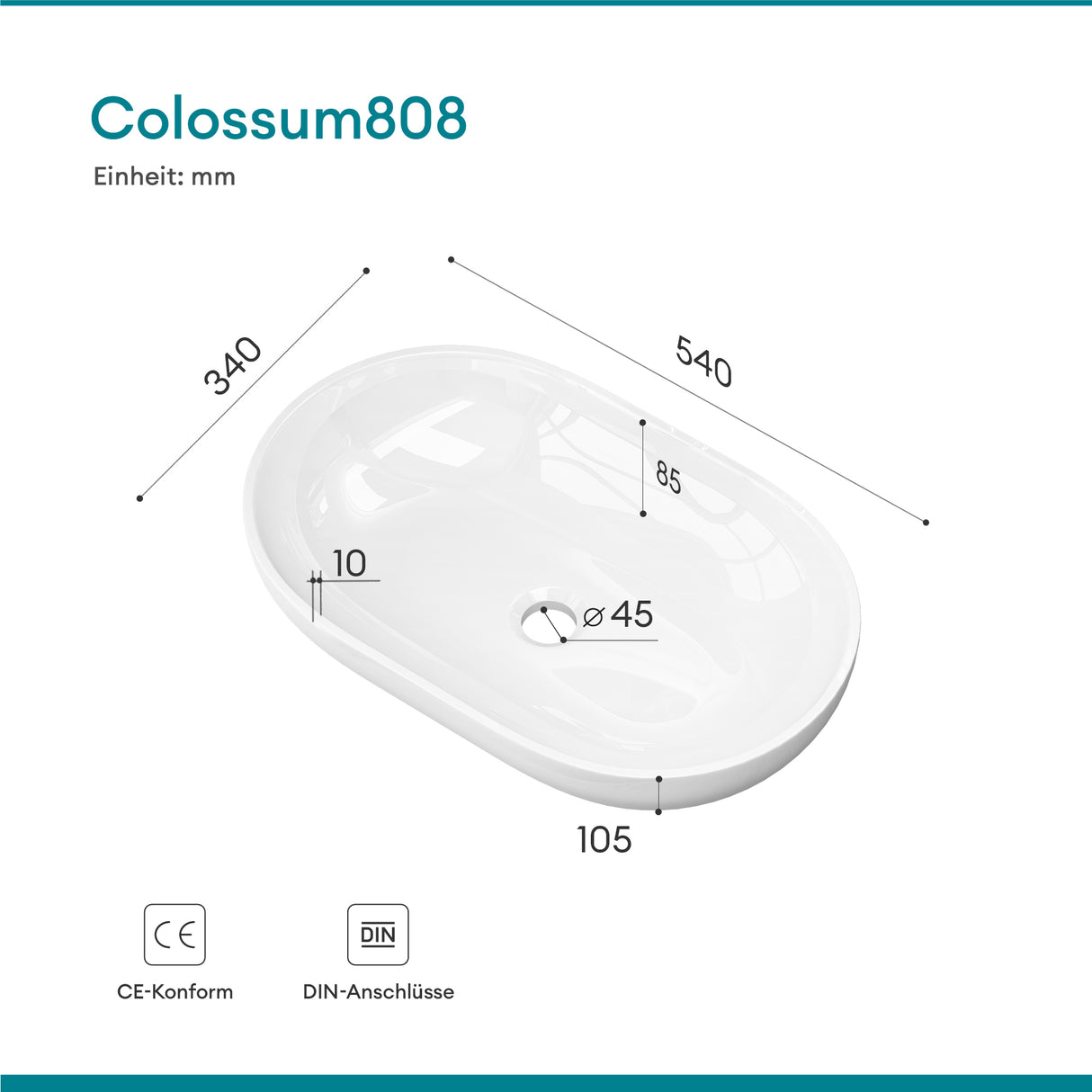 glasvilla Waschbecken Mineralguss Aufsatzwaschbecken Waschschale Col808