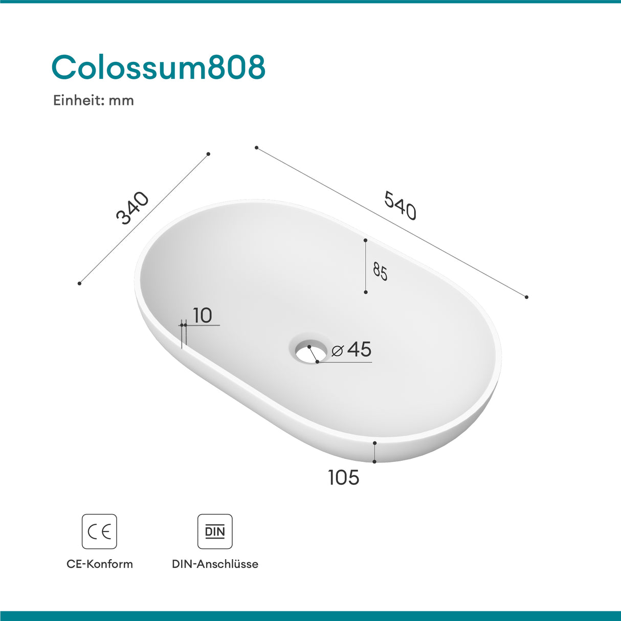 glasvilla Waschbecken Mineralguss Aufsatzwaschbecken Waschschale Col808