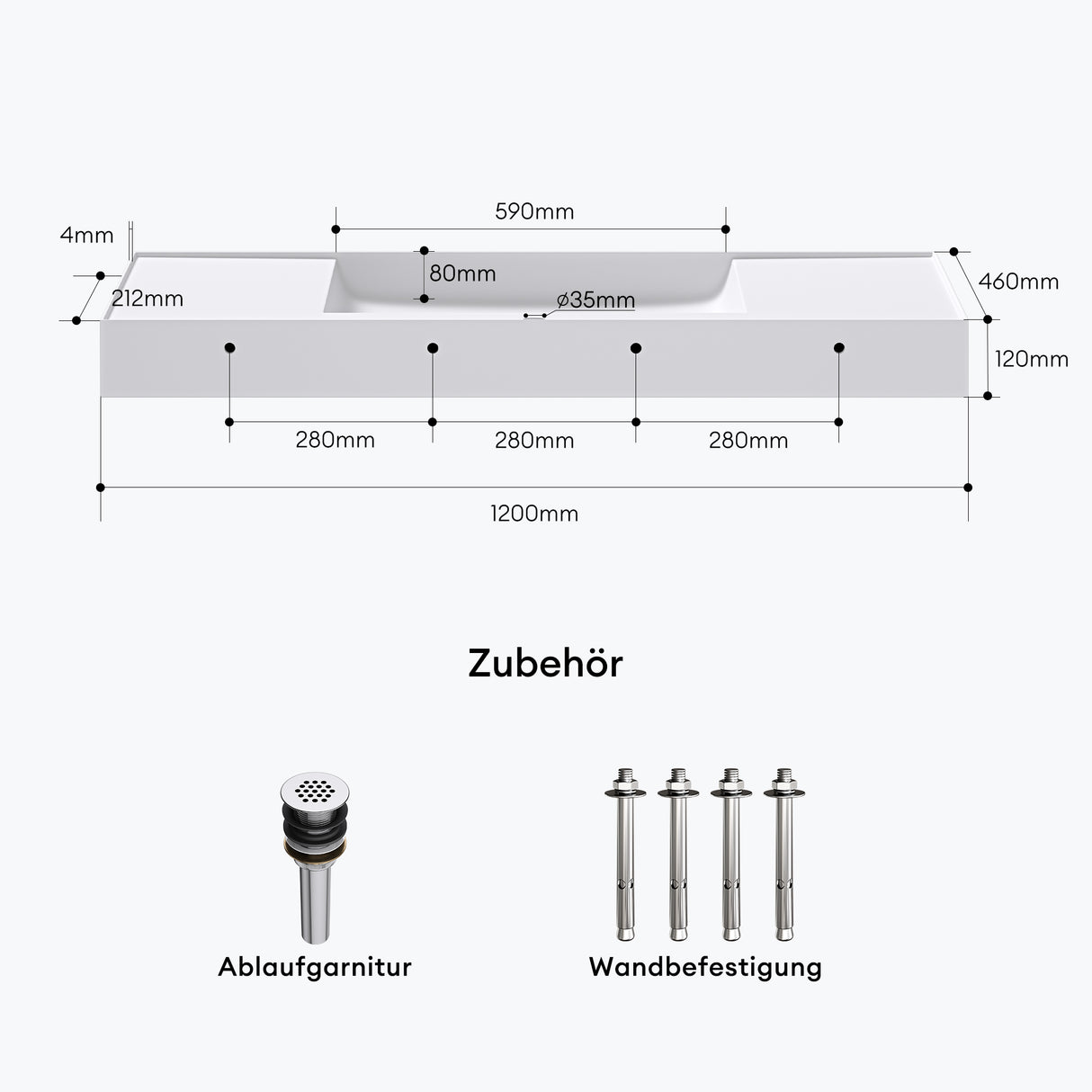 glasvilla Waschbecken Aufsatzwaschbecken Hängewaschbecken Mineralguss Rechteckig Waschplatz Col630