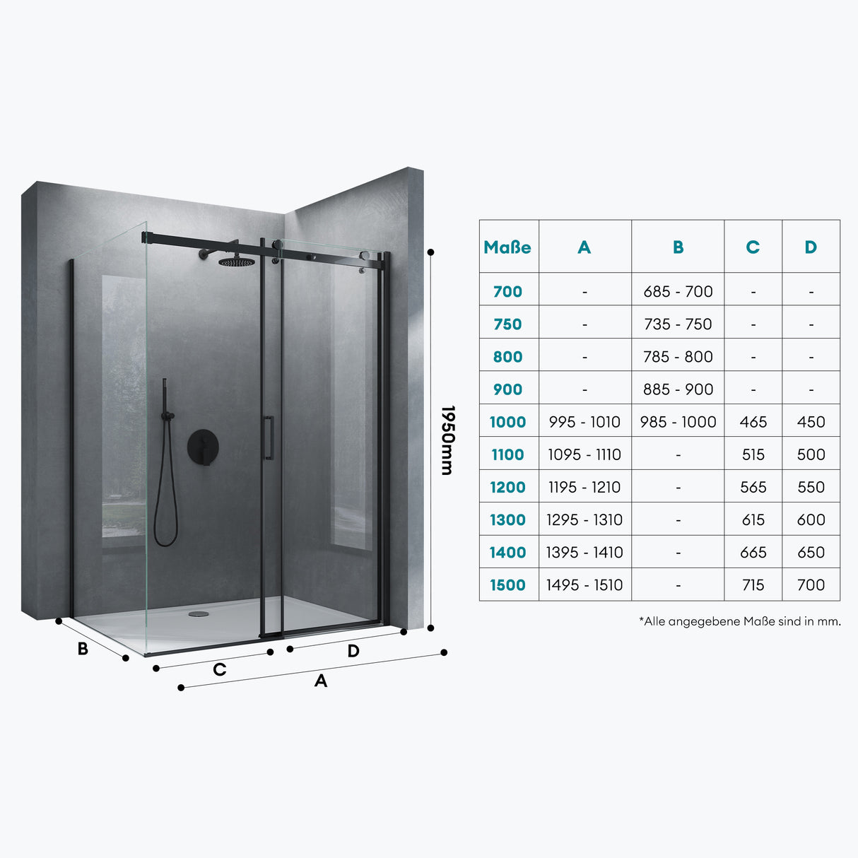 cabina de ducha glasvilla con puerta corredera separación de ducha 8mm vidrio de seguridad ESG recubrimiento nano mecanismo de elevación y descenso Rav19 negro