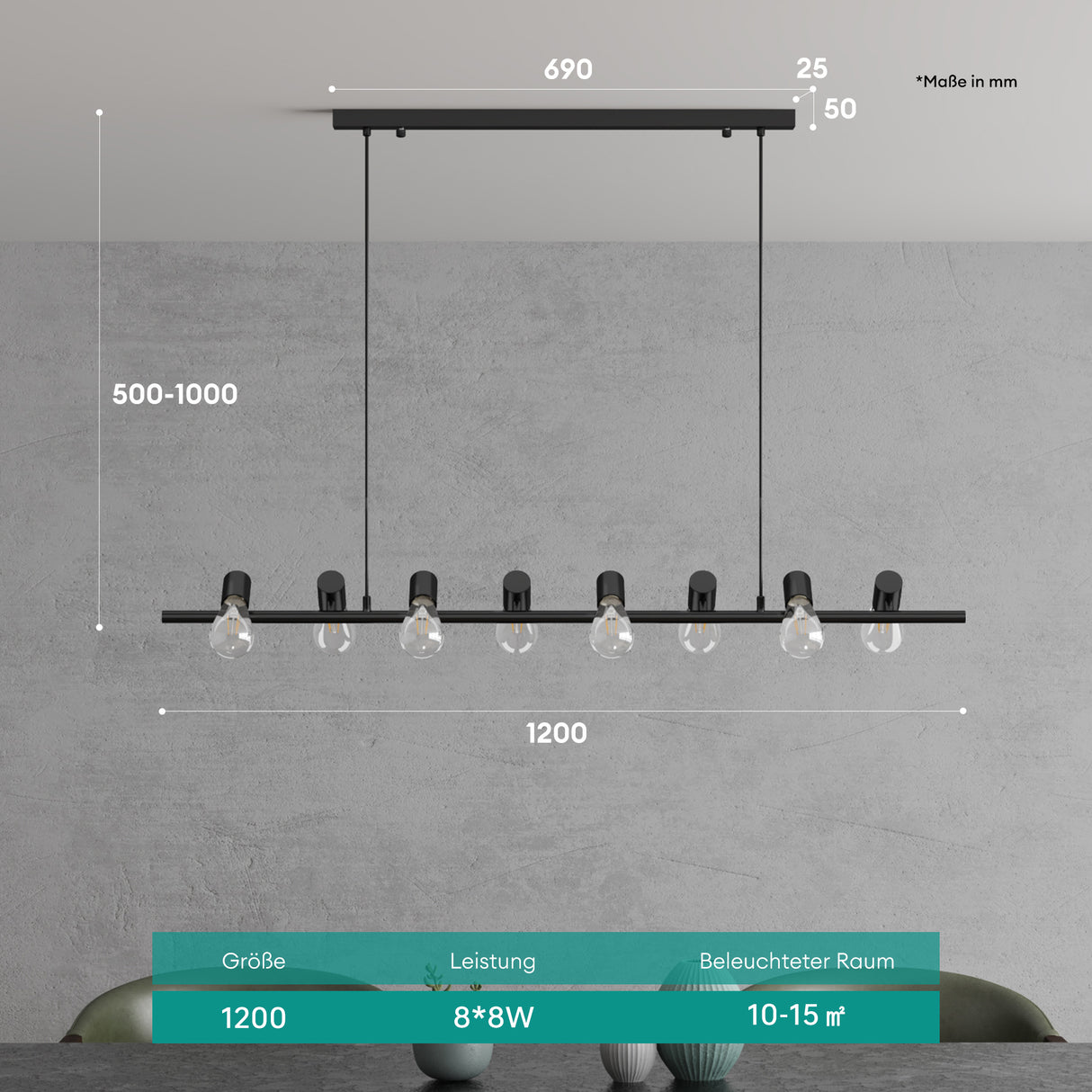 glasvilla Pendelleuchte LED Hängelampe Verstellbares Kabel Hängeleuchte für Esszimmer Wohnzimmer Schlafzimmer