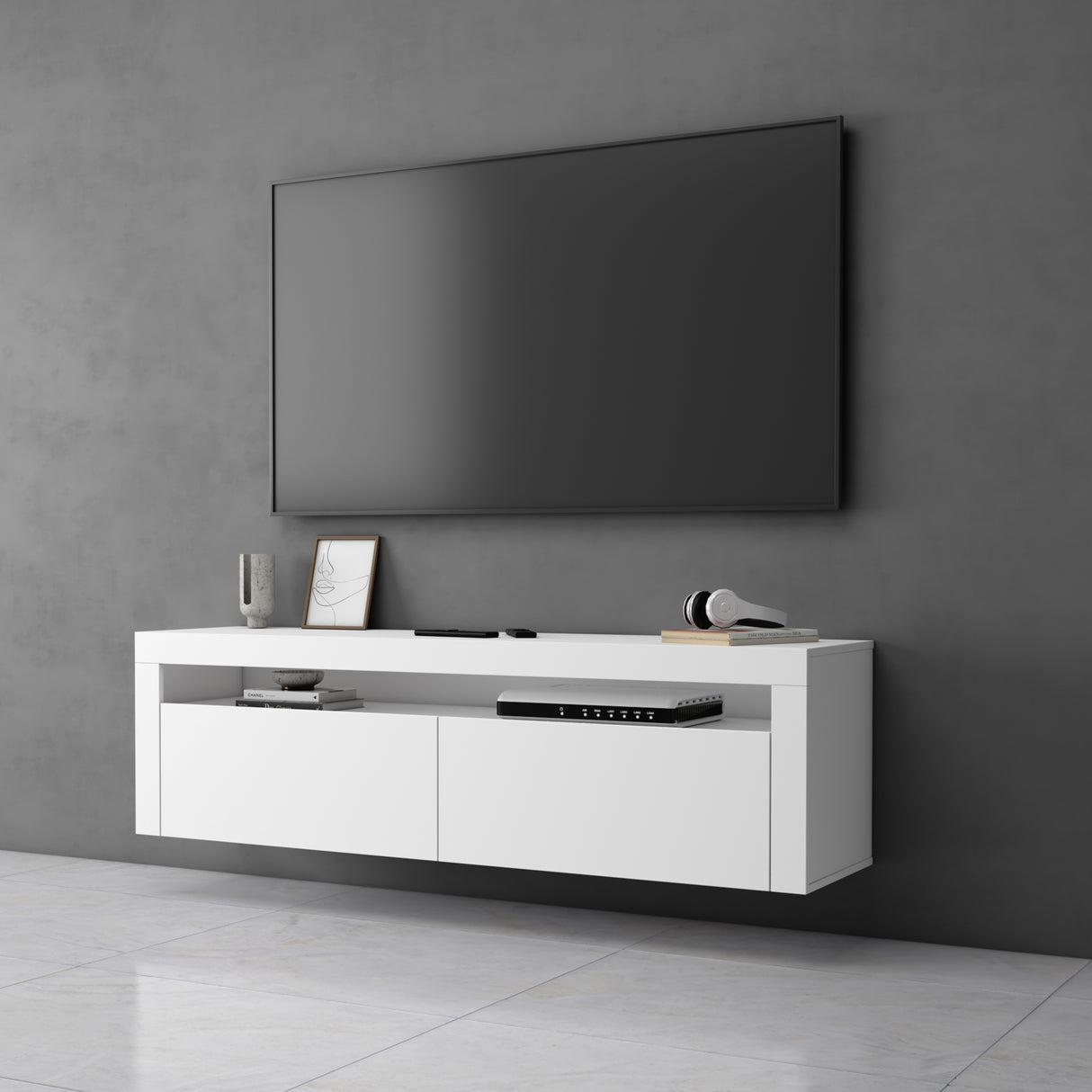 glasvilla mueble de televisión TV Schrank Lowboard Hängeschrank 2 puertas con Soft-Close mesa de televisión para sala de estar BTH: 160x40x46 cm Fernsehschrank01