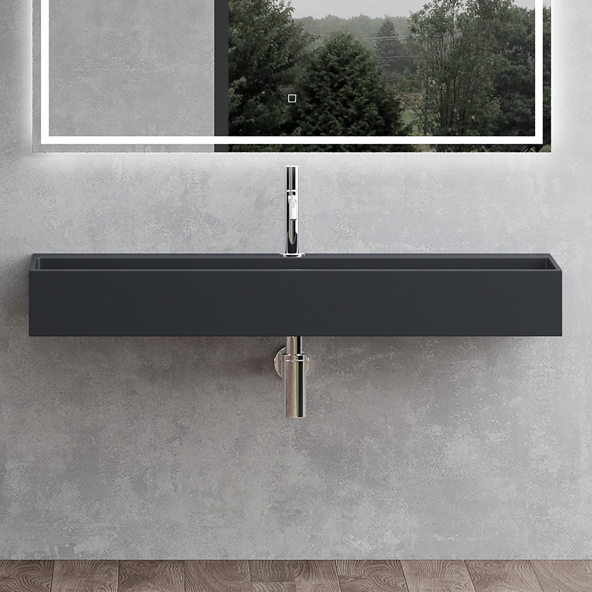 Lavabo à poser Glasvilla, lavabo suspendu en matériau minéral moulé avec trou de robinetterie Col6028