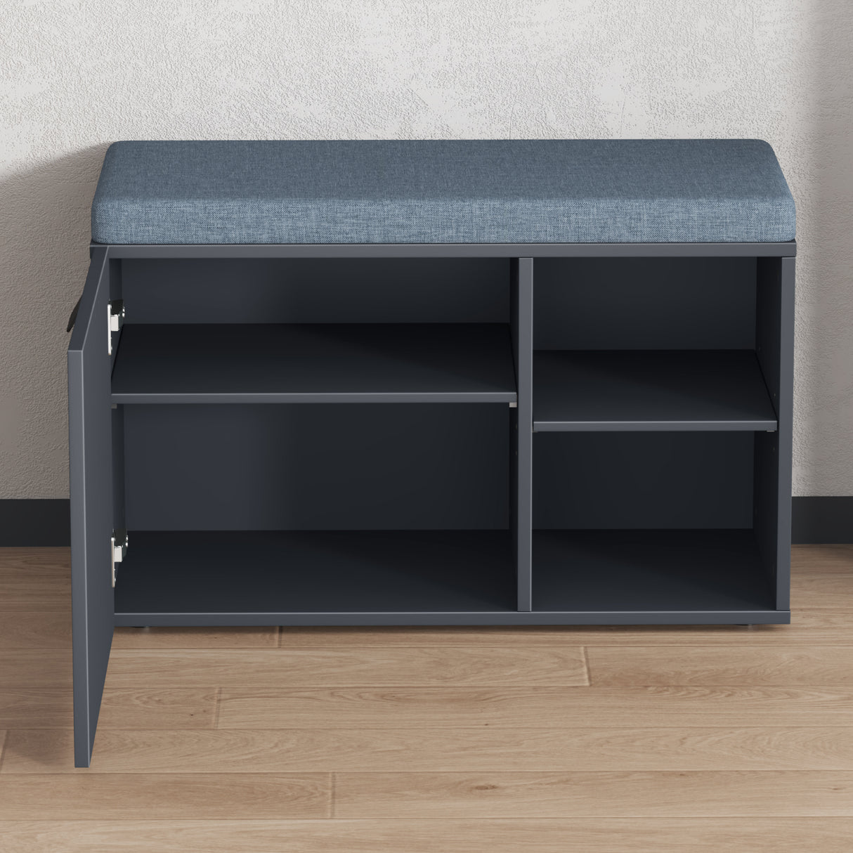 glasvilla Schuhbank mit Sitzfläche, Schuhregal mit Schiebetüren und offenen Fächern, gepolsterter Sitz, verstellbare Ablagen 80x37x50cm Zitta-01