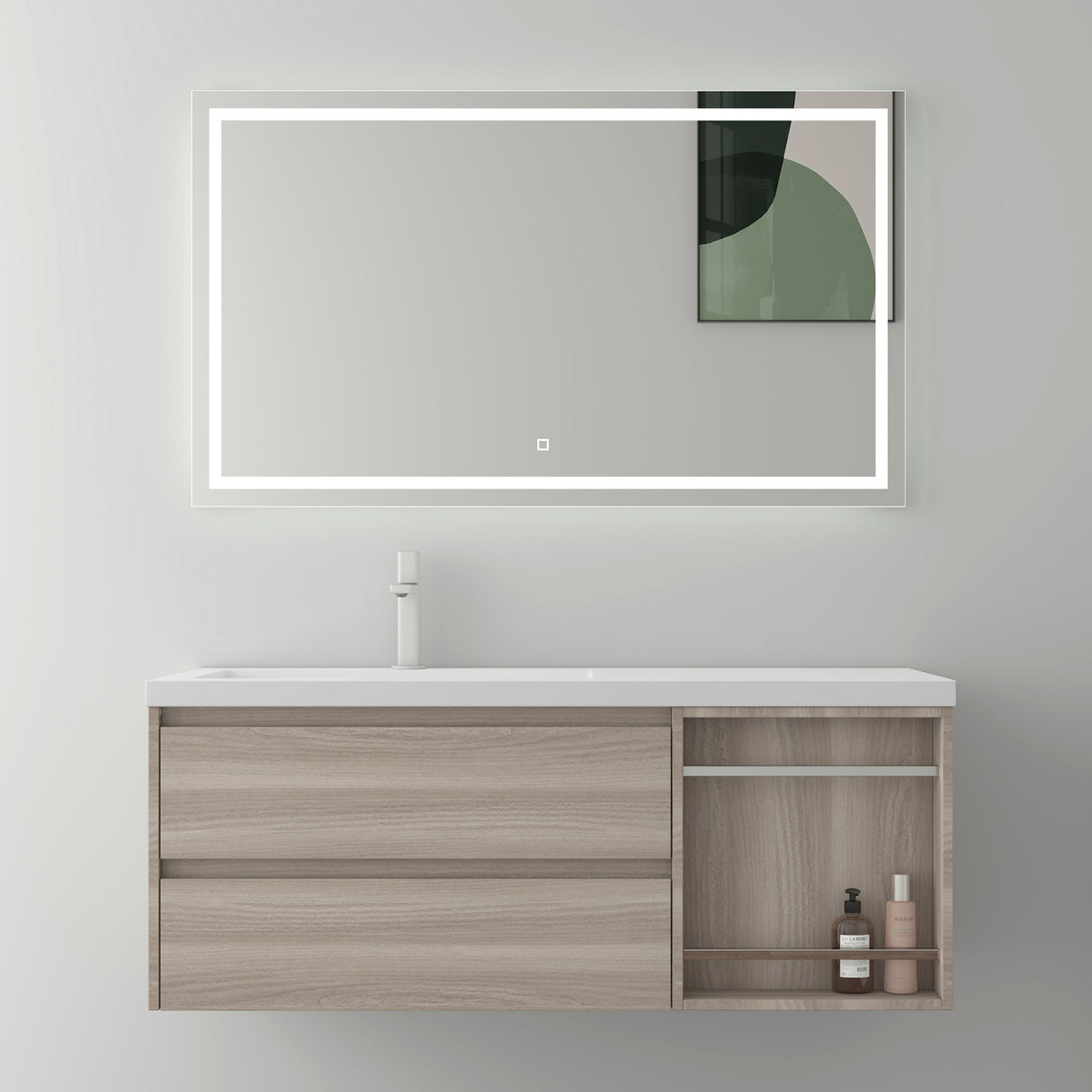 glasvilla Mobile Bagno Sospeso 120x46x49cm Mobiletto da Bagno con Lavabo da Marmo Fuso Open