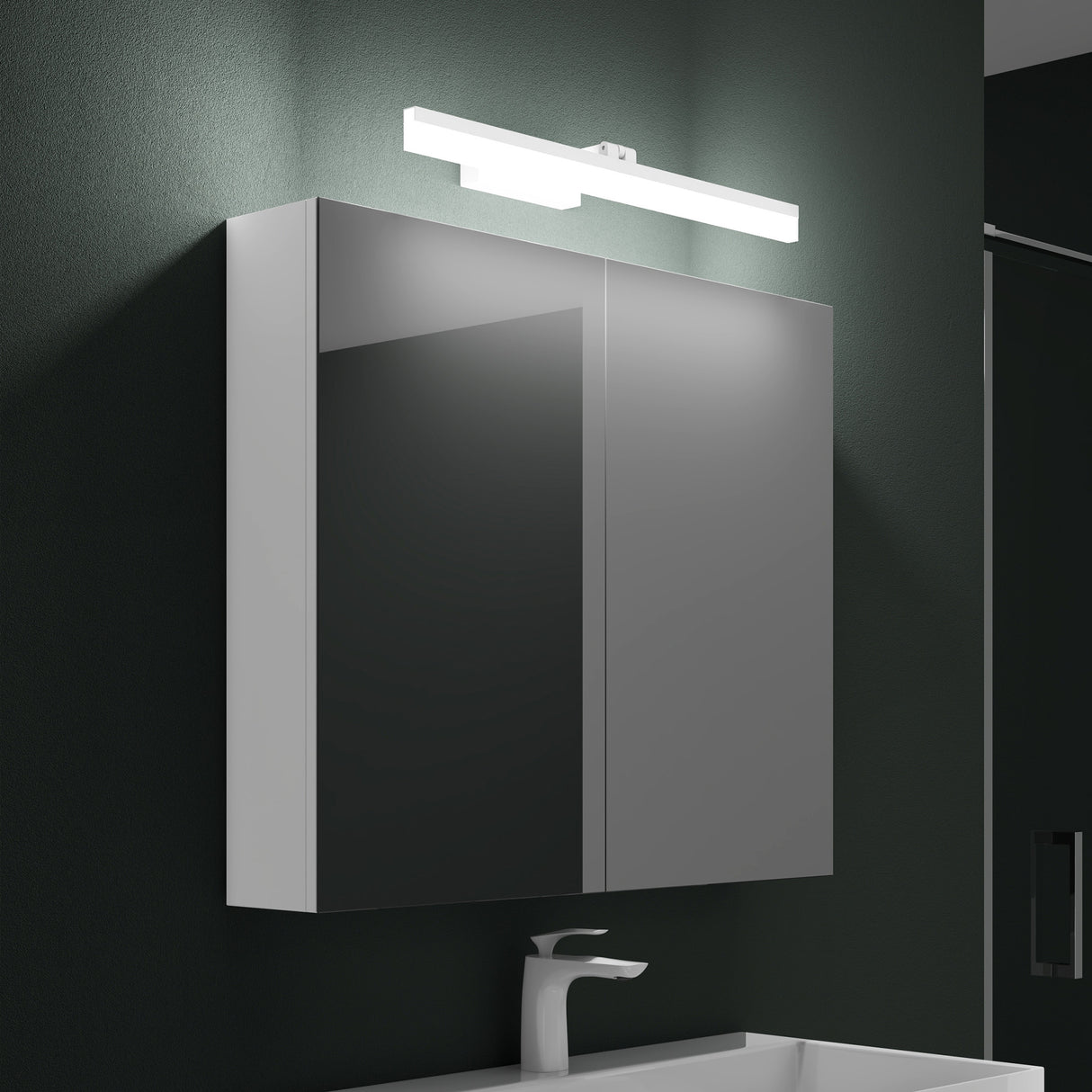 glasvilla Armadietto a Specchio con Lampada da Specchio LED per Bagno, Specchiera Bagno Mobilettto da Parete con Luce a Specchio Girevole a 180° Luxaris