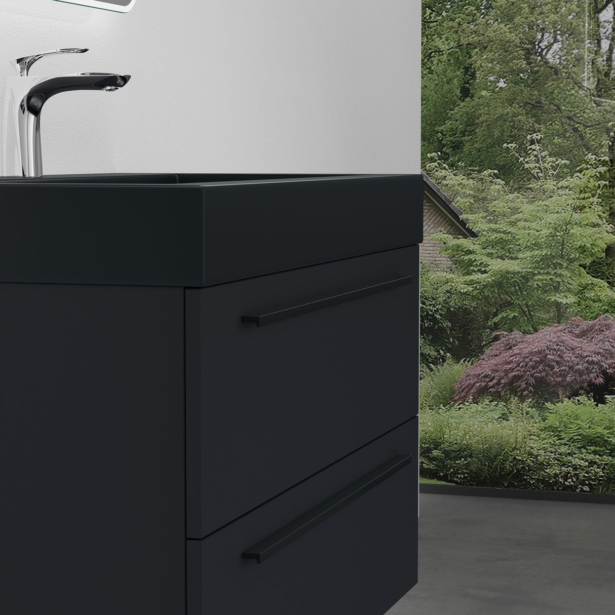 conjunto de muebles de baño glasvilla mueble de lavabo con mueble inferior incl. lavabo de mineral en antracita Quadratto