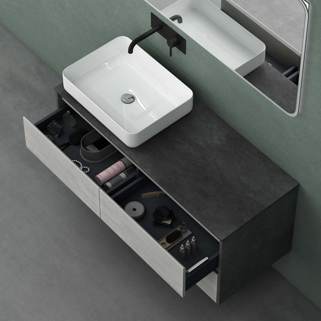 Ensemble de meubles de salle de bain Glasvilla avec meuble sous-vasque à 2 tiroirs et lavabo normal