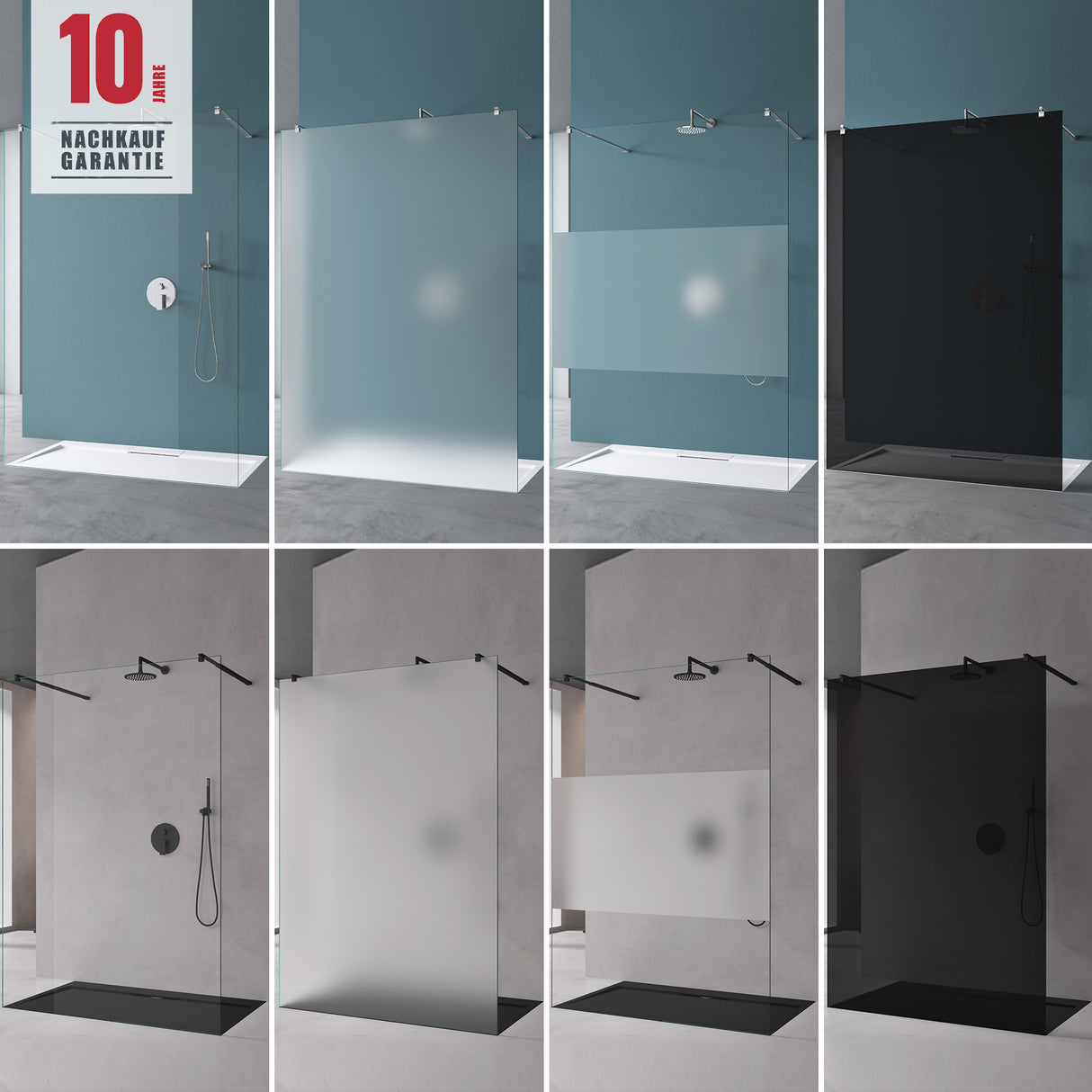 glasvilla Mampara de ducha Separación de ducha 2 Barra de soporte para ducha a ras de suelo 8mm ESG vidrio de seguridad con recubrimiento nano Estabilizador rectangular Bremen01+2