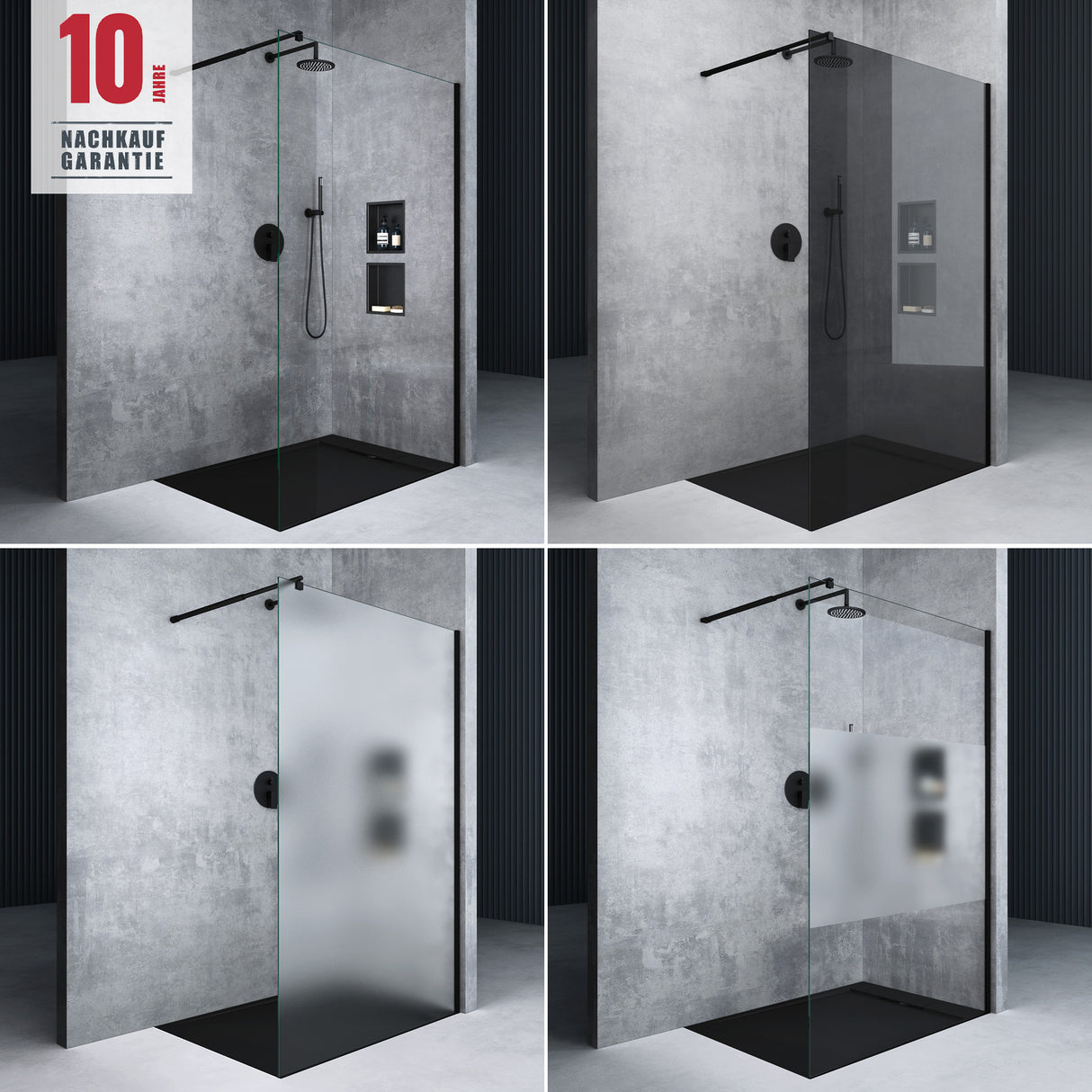 glasvilla Duschwand para ducha Duschabtrennung Walk-In ESG-Sicherheitsglas 8mm NANO Glas BRAM1&BRAM3 Bremen1 Schwarz