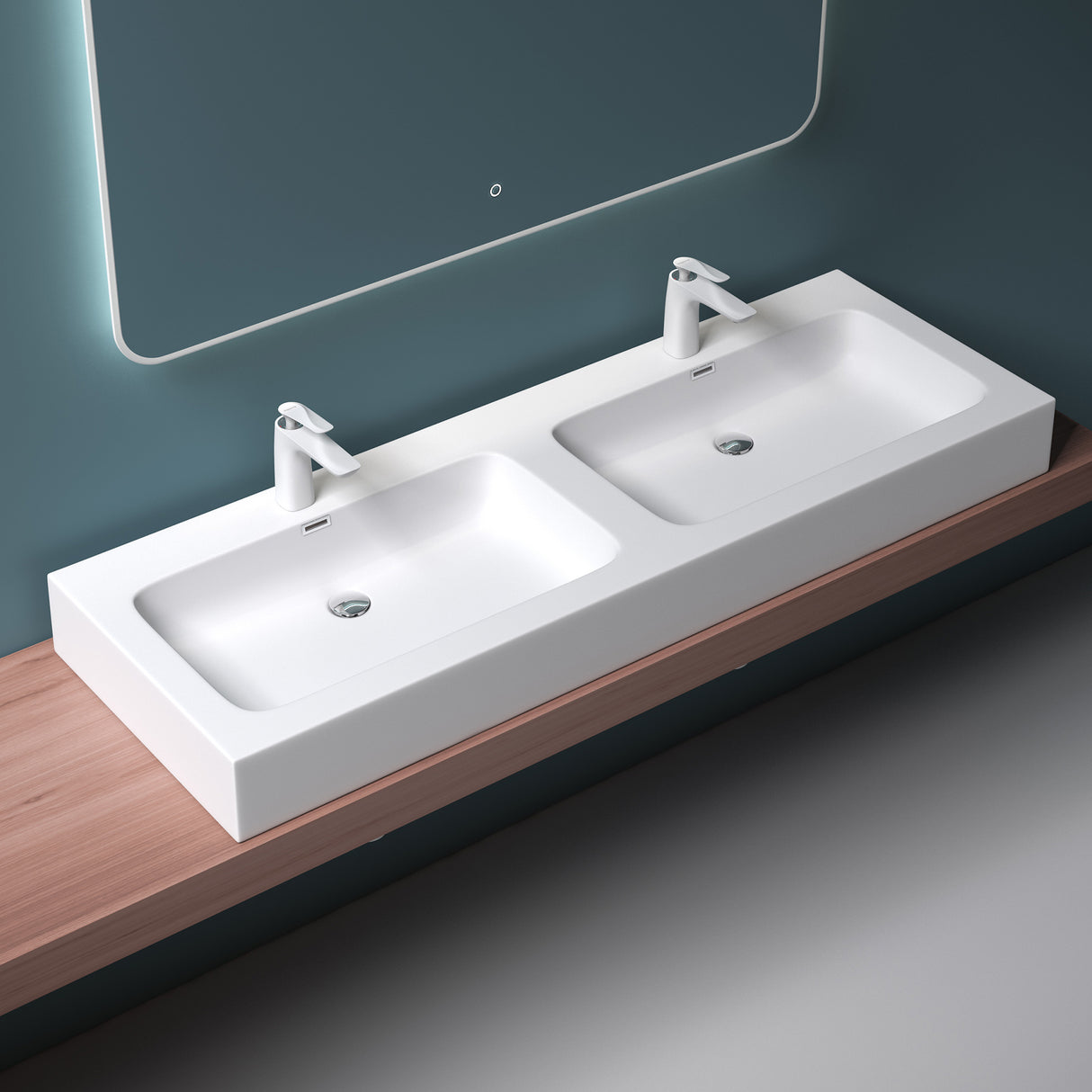 glasvilla Doppelwaschbecken Aufsatzwaschbecken Hängewaschbecken Waschbecken mineralguss Waschplatz Waschtisch Col830