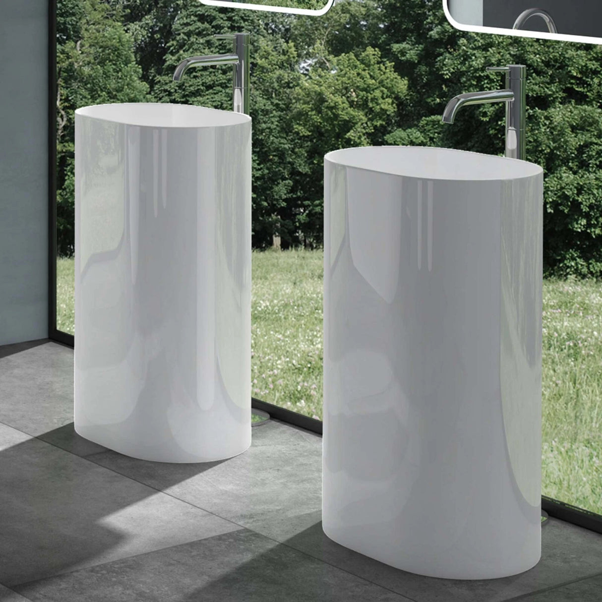 glasvilla Design Standwaschbecken freistehend Col45 weiß, aus Mineralguss, Waschtisch, BTH: 52x38x85cm