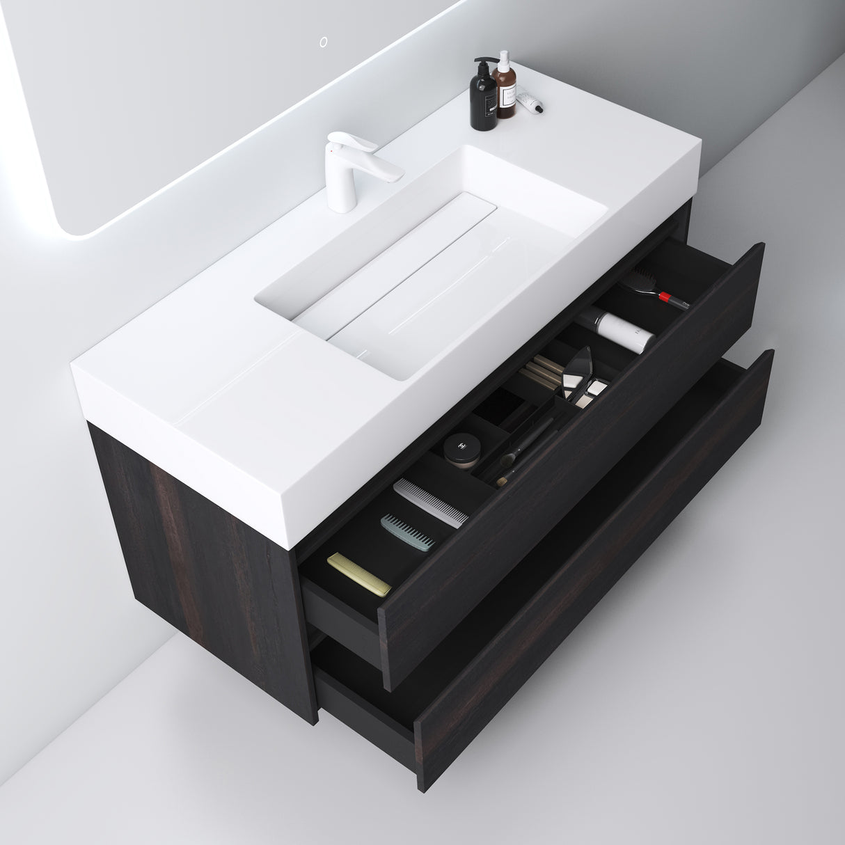 glasvilla Mobile Bagno Sospeso 120x48x63cm con 2 cassetti Mobile da Bagno con Lavabo Deep