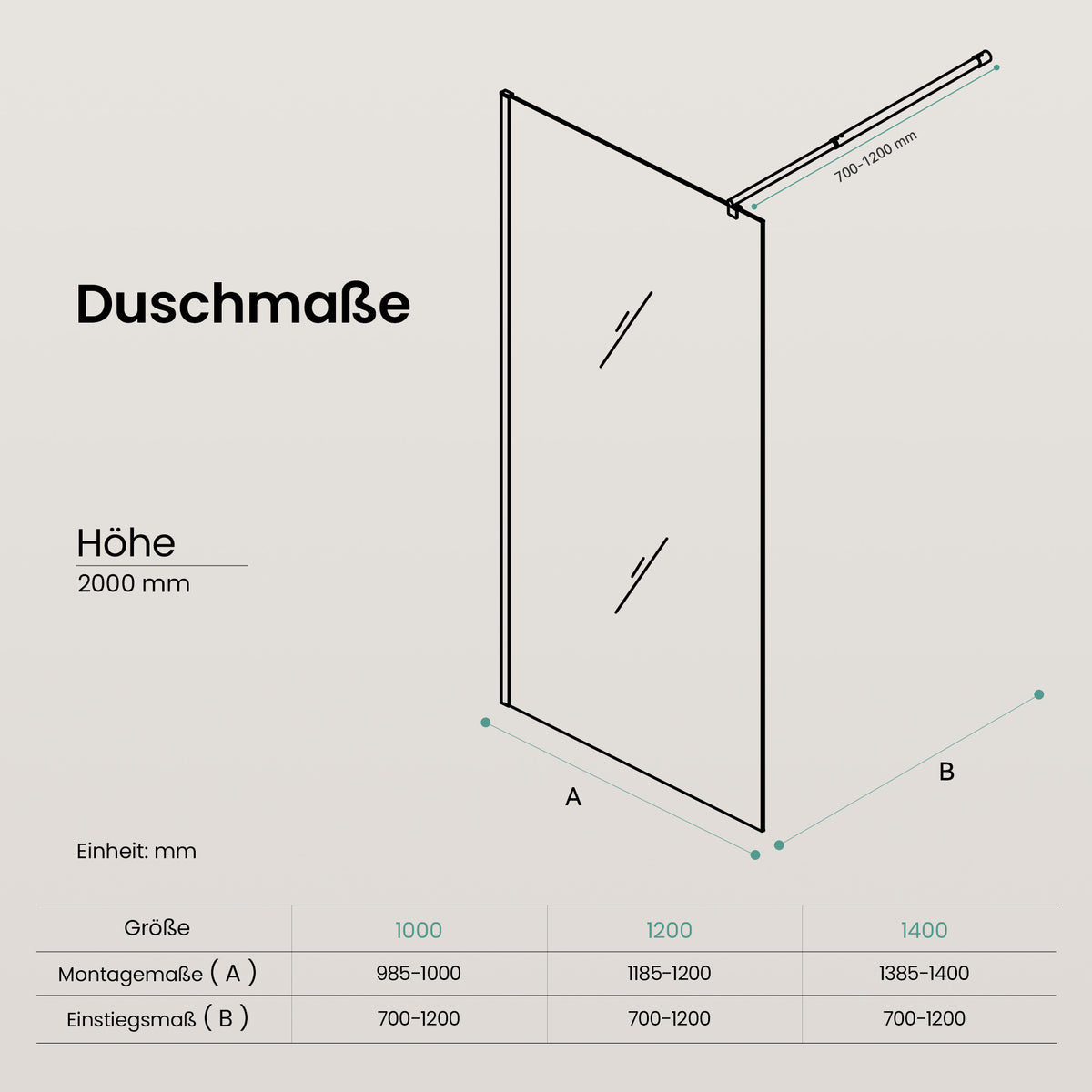 glasvilla Duschwand für Dusche Duschabtrennung Walk-In Dusche Duschtrennwand Schwarz 8mm ESG-Sicherheitsglas NANO Klarglas mit geometrischem Design MMBR3 Bremen01Plus-GM