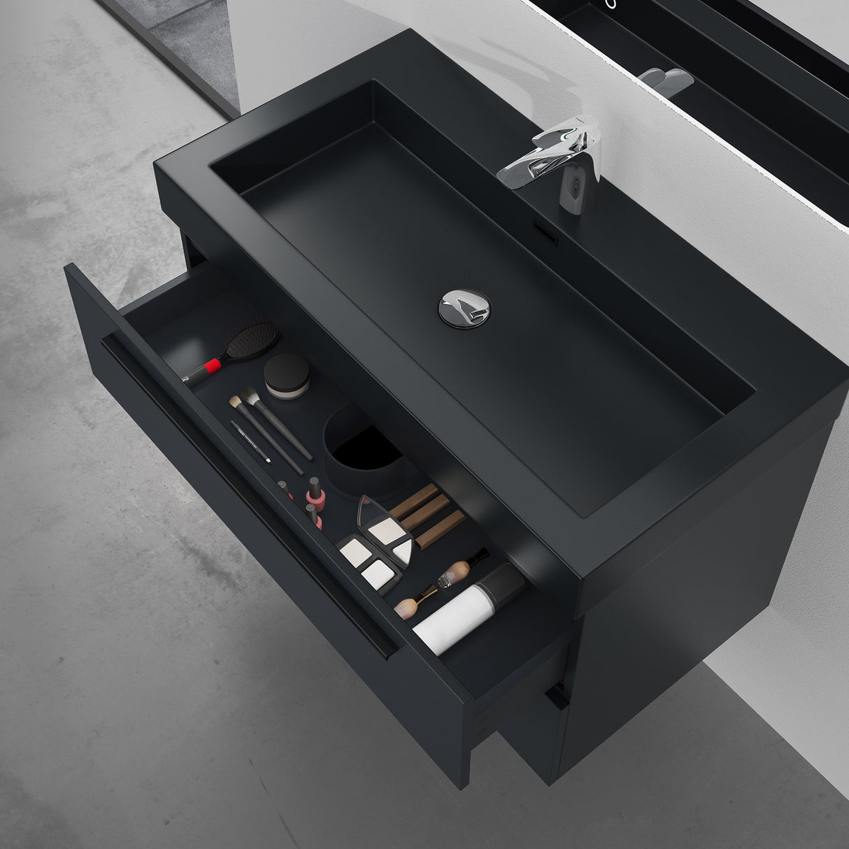 conjunto de muebles de baño glasvilla mueble de lavabo con mueble inferior incl. lavabo de mineral en antracita Quadratto