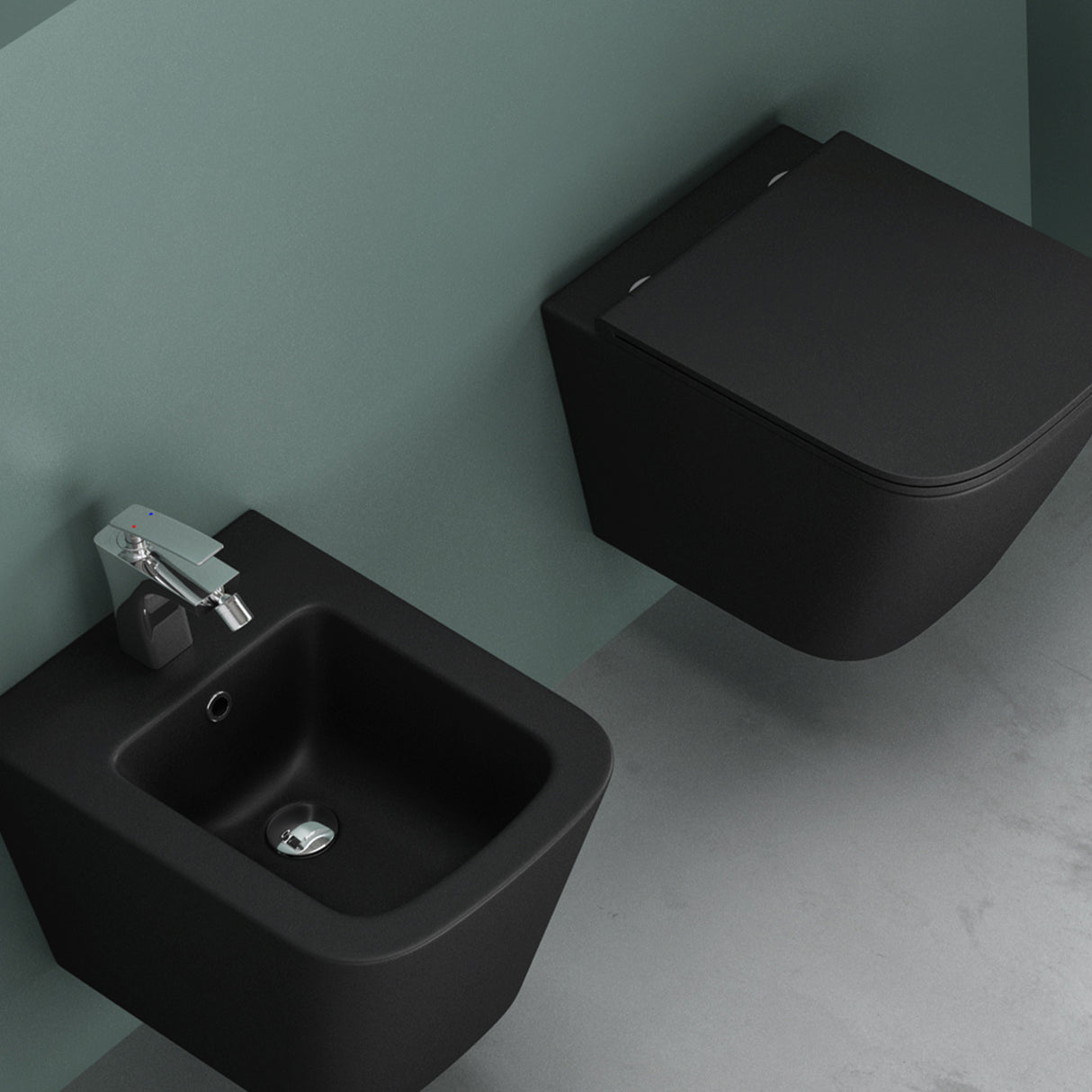 glasvilla Spülrandlos Wand WC schwarz Hänge WC + WC Sitz (mit Softclose) A112 NEU!!!