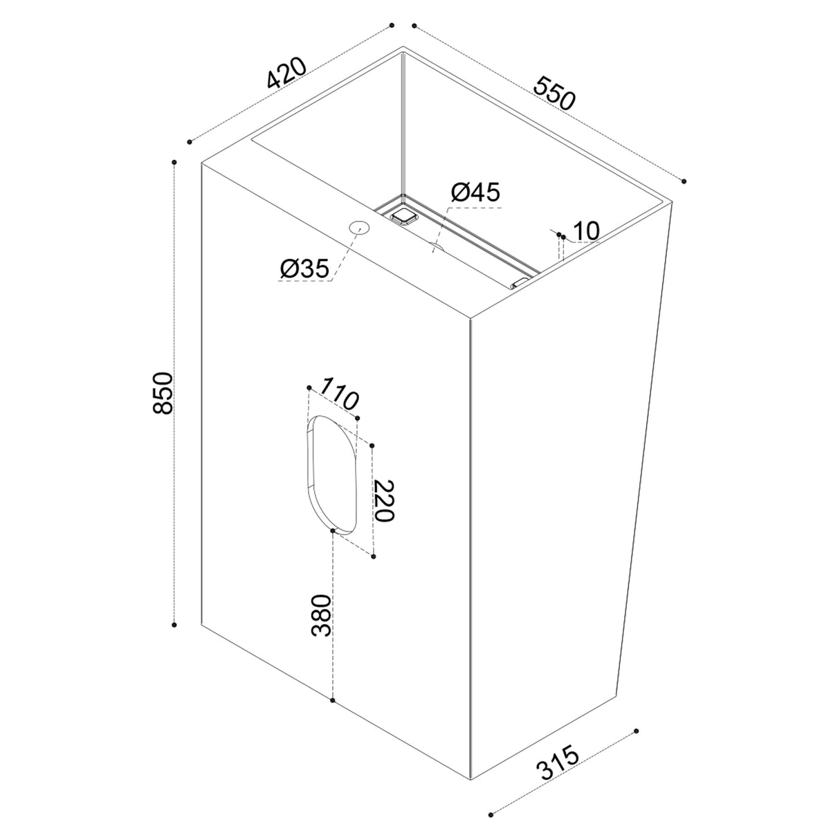 Vasque sur pied Glasvilla Design Col40 blanche, en résine minérale moulée, meuble sous-vasque, L x P x H : 55 x 42 x 85 cm