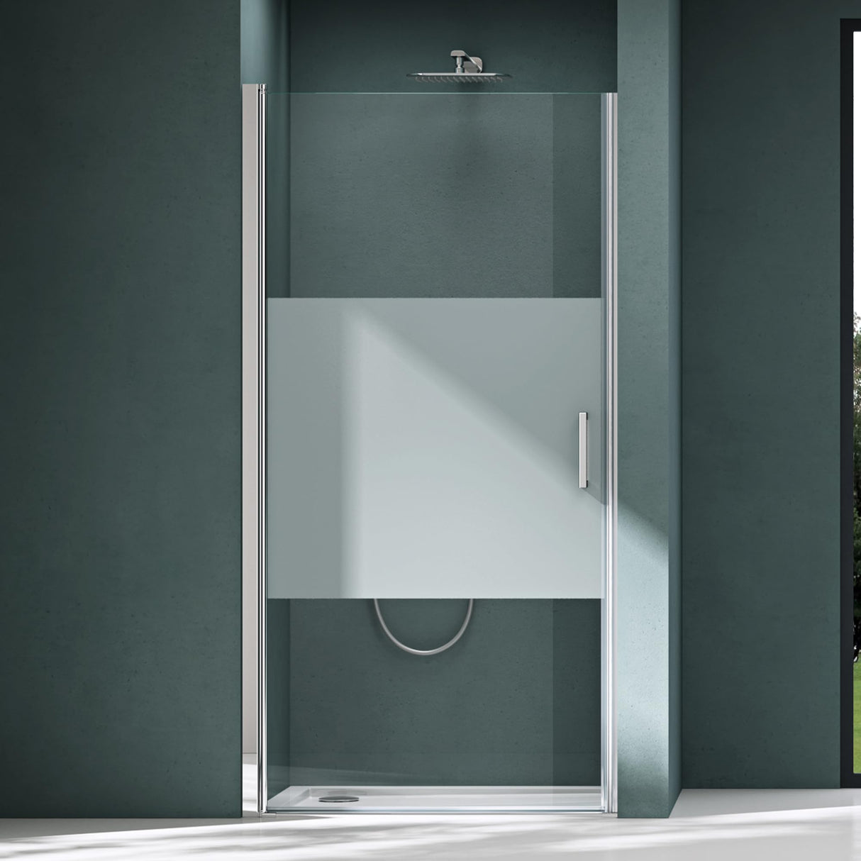 glasvilla Porta Doccia Nicchia in Vetro Trasparente o Strisce Satinato Cabina Doccia in Vetro di Sicurezza ESG Box Doccia con Meccanismo di Sollevamento e Abbassamento Teramo24K+MS D Neu