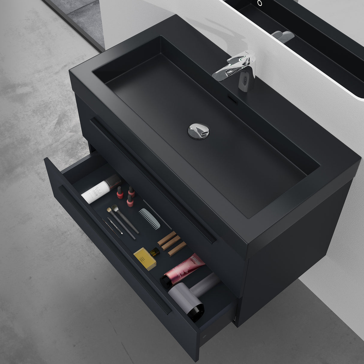 conjunto de muebles de baño glasvilla mueble de lavabo con mueble inferior incl. lavabo de mineral en antracita Quadratto