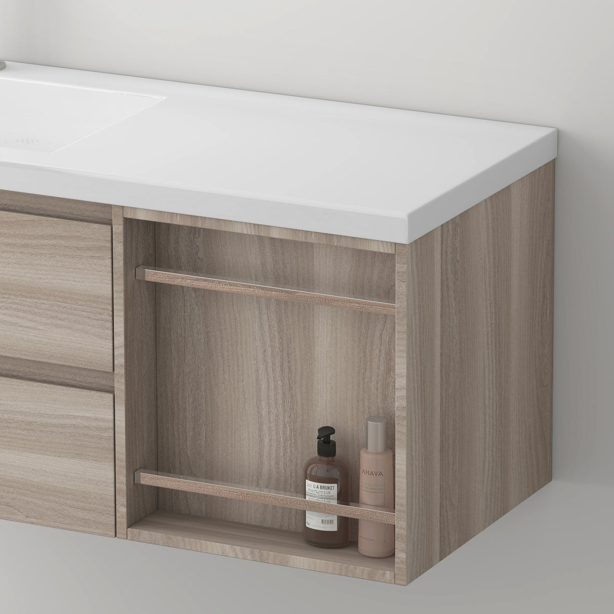glasvilla Mobile Bagno Sospeso 120x46x49cm Mobiletto da Bagno con Lavabo da Marmo Fuso Open