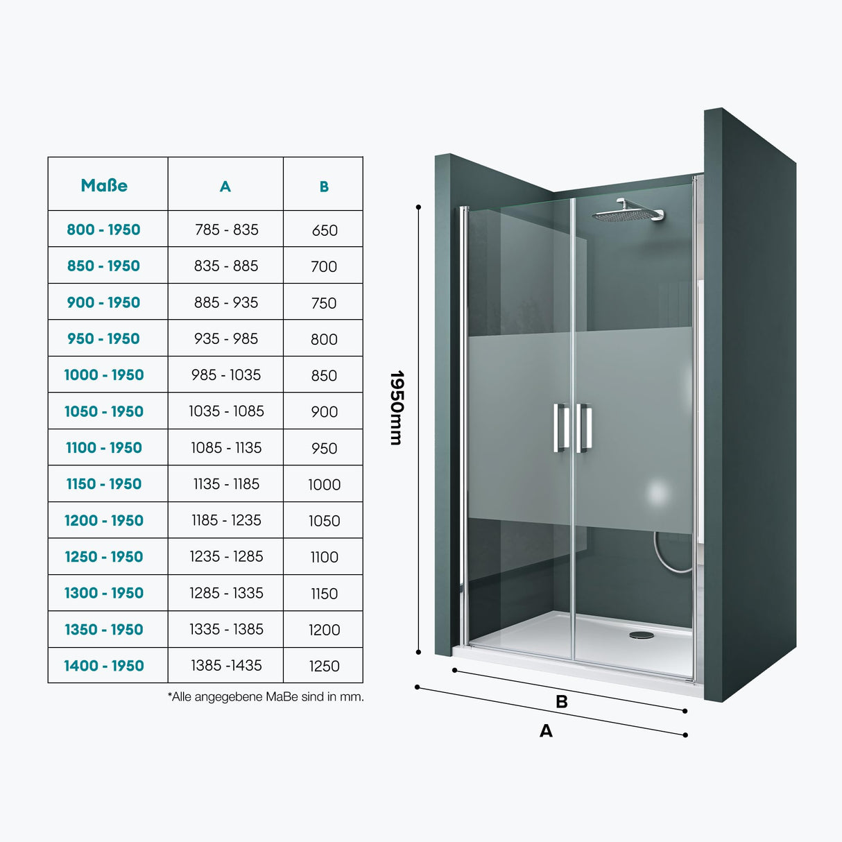 Porte de douche Glasvilla, porte de niche, cabine de douche, porte battante 180°, porte double, revêtement nano ESG 6 mm, verre clair/satiné, rayé/entièrement satiné avec mécanisme de levage et d'abaissement, Teramo24VS