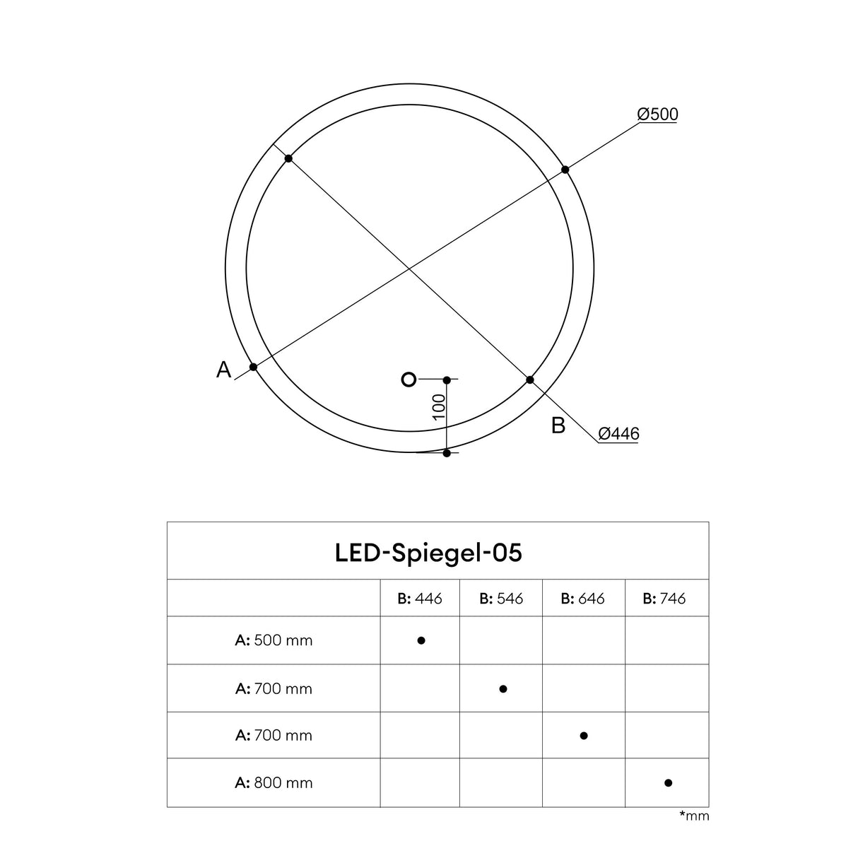 Miroir mural de salle de bain Glasvilla Miroir lumineux rond à LED Miroir de salle de bain à LED avec interrupteur tactile, couche antibuée Miroir LED 05