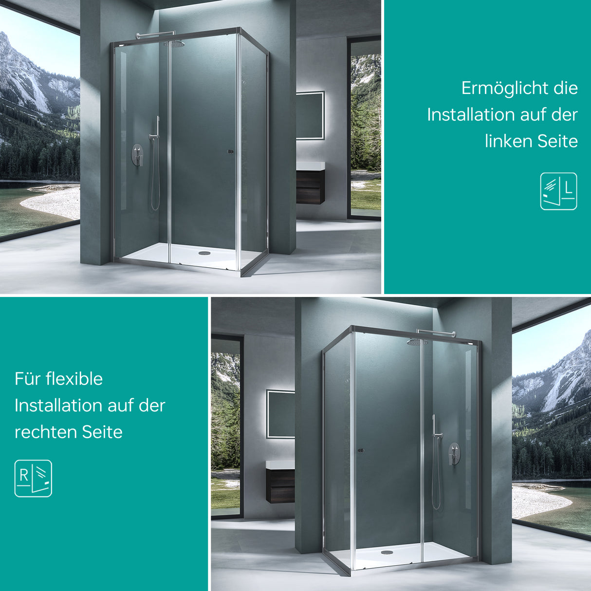 Cabine de douche Glasvilla, paroi de douche d'angle en verre de sécurité avec porte coulissante NANO, 190 cm Ravenna16L-K