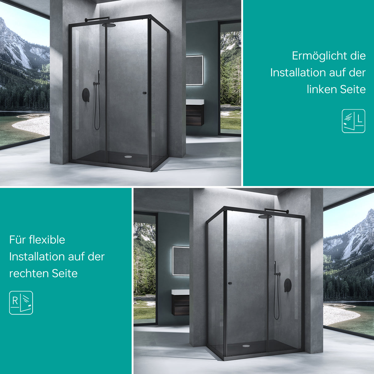 Cabine de douche Glasvilla, paroi de douche d'angle en verre de sécurité avec porte coulissante NANO, 190 cm Ravenna16L-K