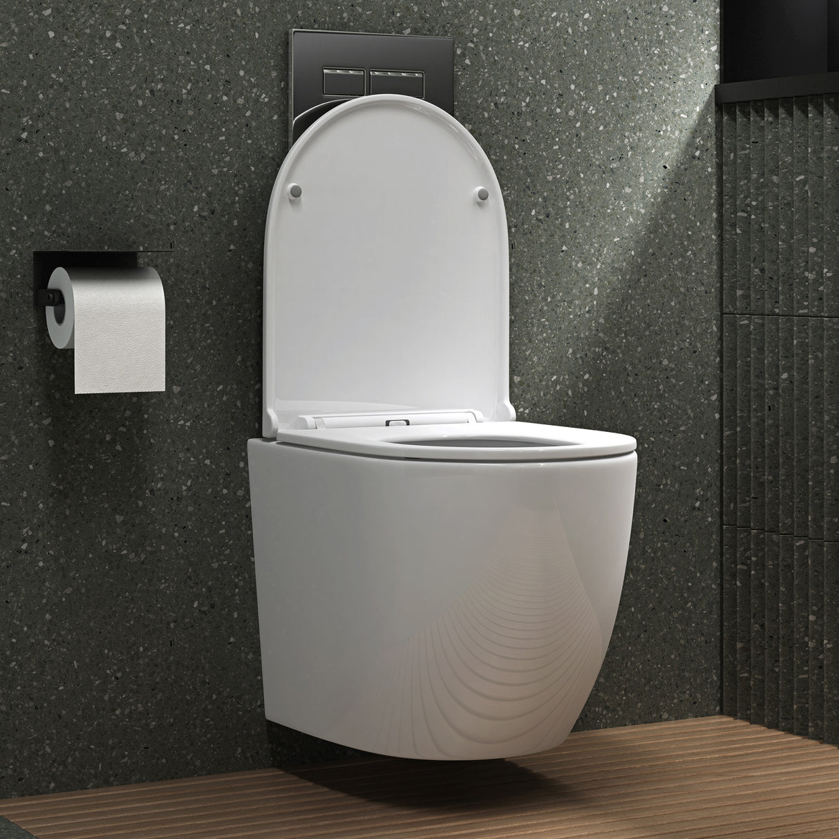 glasvilla Wand WC spülrandlos Schwarz Hänge WC spülrandlos Toilette WC mit Sitz Softclose