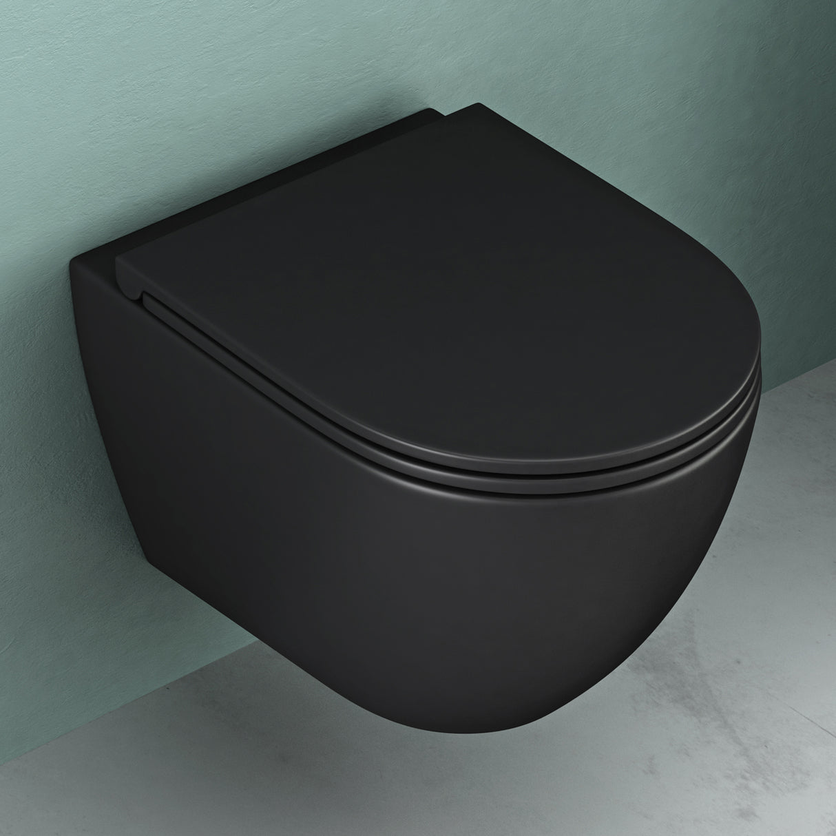 Glasvilla Design Inodoro Suspendido Negro Sin Borde Aachen179 – WC con Asiento Soft-Close